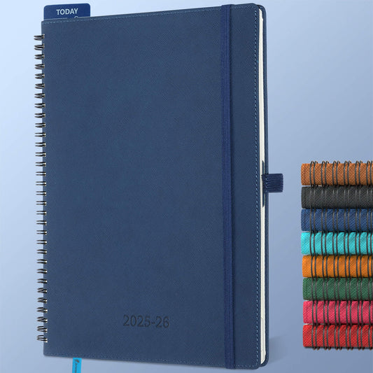 IN-LUXPRO Calendar 2025 2026 Weekly Planner, A4 (29 x 21.7cm), 18-Month Book Calendar (Jul.2025-Dec.2026) Ring binder with softcover, weekly calendar with self-adhesive pen holder, Navy Blue.