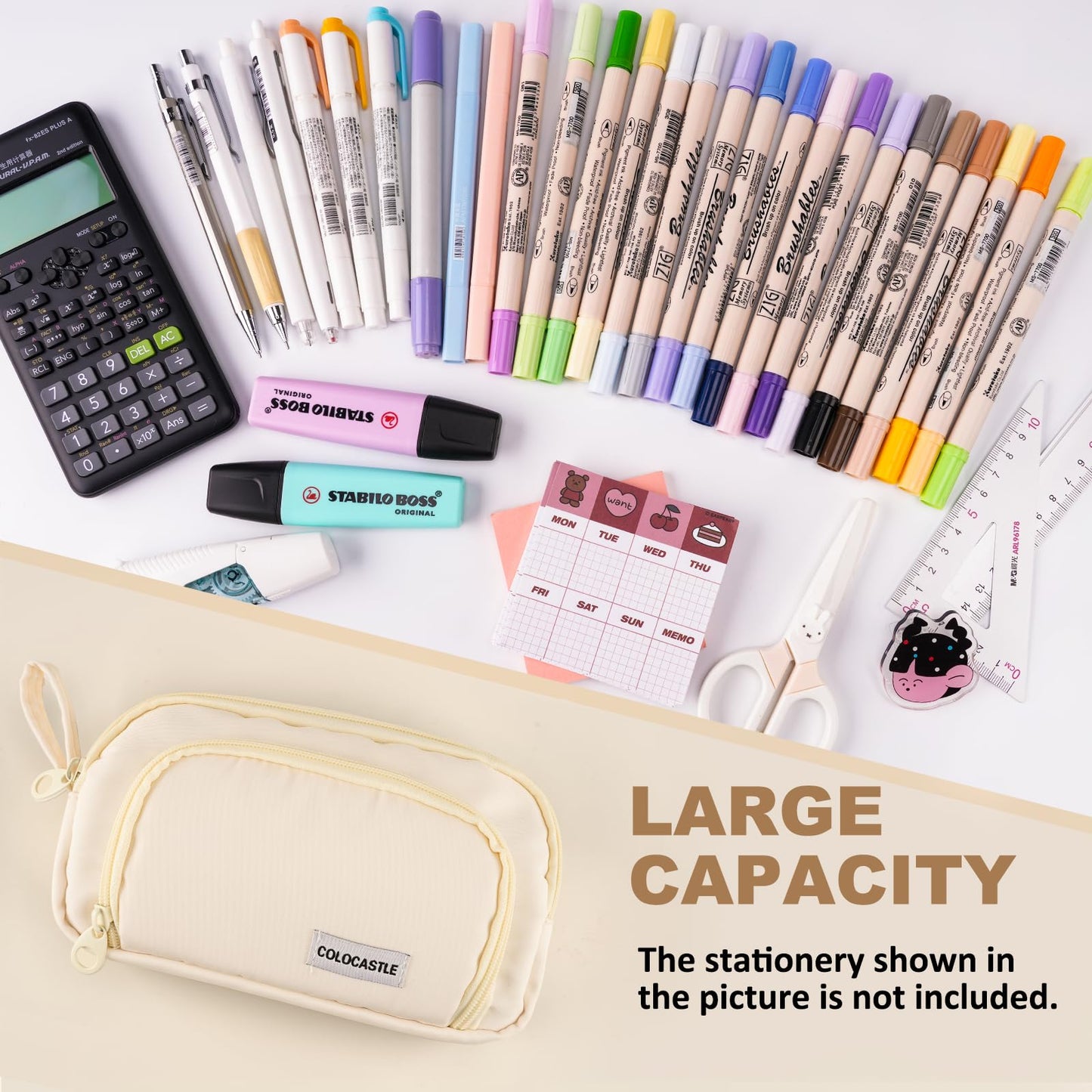 COLOCASTLE Pencil Case with 3 compartments, large capacity for girls, boys, teenagers, and adults. Ideal for school or office use, with a handle for easy carrying.