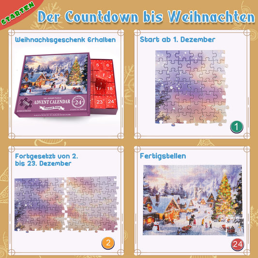 peiranup Jigsaw Puzzle Advent Calendar 2025, Family Vacation Puzzle 1008 Pieces Puzzles, 24 Boxes Puzzles for Countdown to Christmas, Home Decoration, Christmas Gifts for Adults