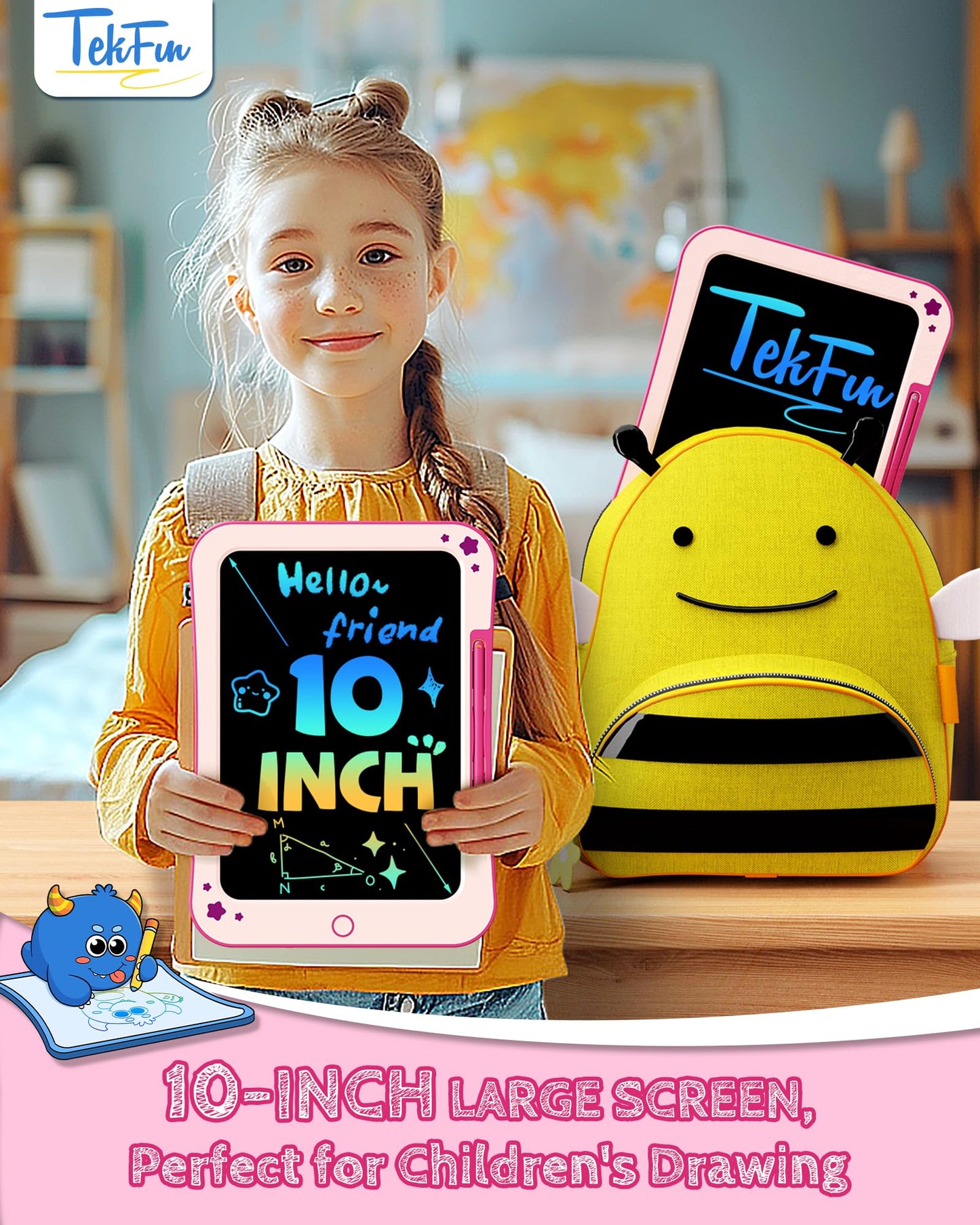 TEKFUN Kids Toy for 3 4 5 6 Year Old Boys Girls Gifts, 10 Inch LCD Writing Tablet Children Drawing Board, Educational Travel Toy Boy Girl Birthday Age 3-8 (Pink)