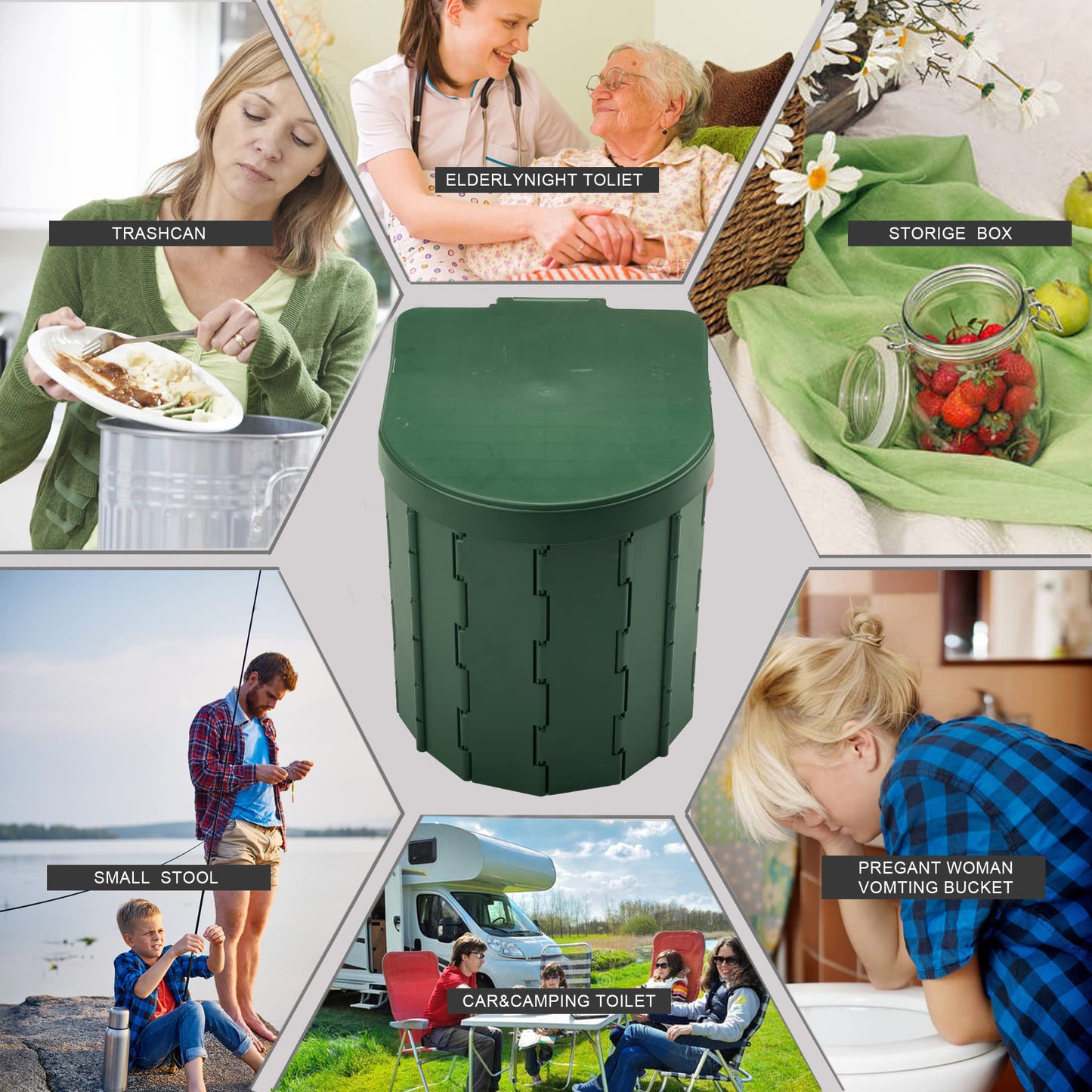 KINSPORY Camping Toilet, Portable Toilet, Separation Toilet, Portable Toilet for Outdoor or Indoor, Folding Potty for Car Camping (Green with lid)