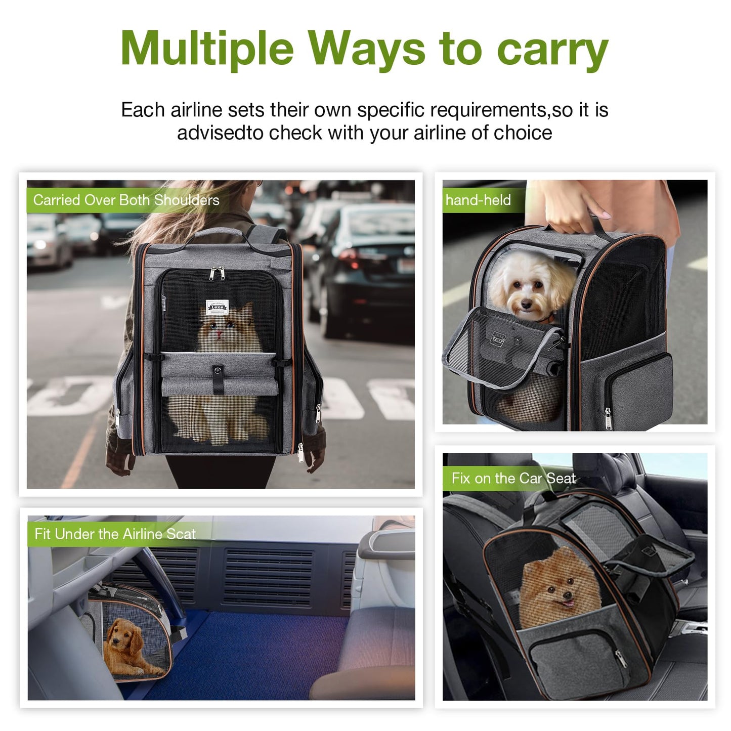 Lekebobor Cat Backpack Carrier, expandable pet carrier backpack for small dogs, medium cats, up to 18 lbs, dog backpack carrier, hiking, outdoor use
