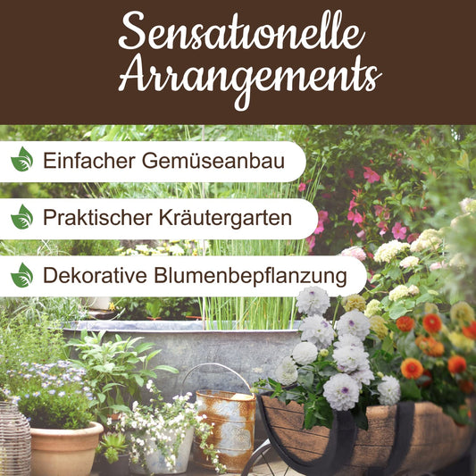 STREND PRO Floral Cart Whiskey Barrel - Plant cart on wheels, garden decoration flower pot barrel - realistic wooden look flower pot - flower pot plant wheelbarrow - wooden handcart, wooden wagon