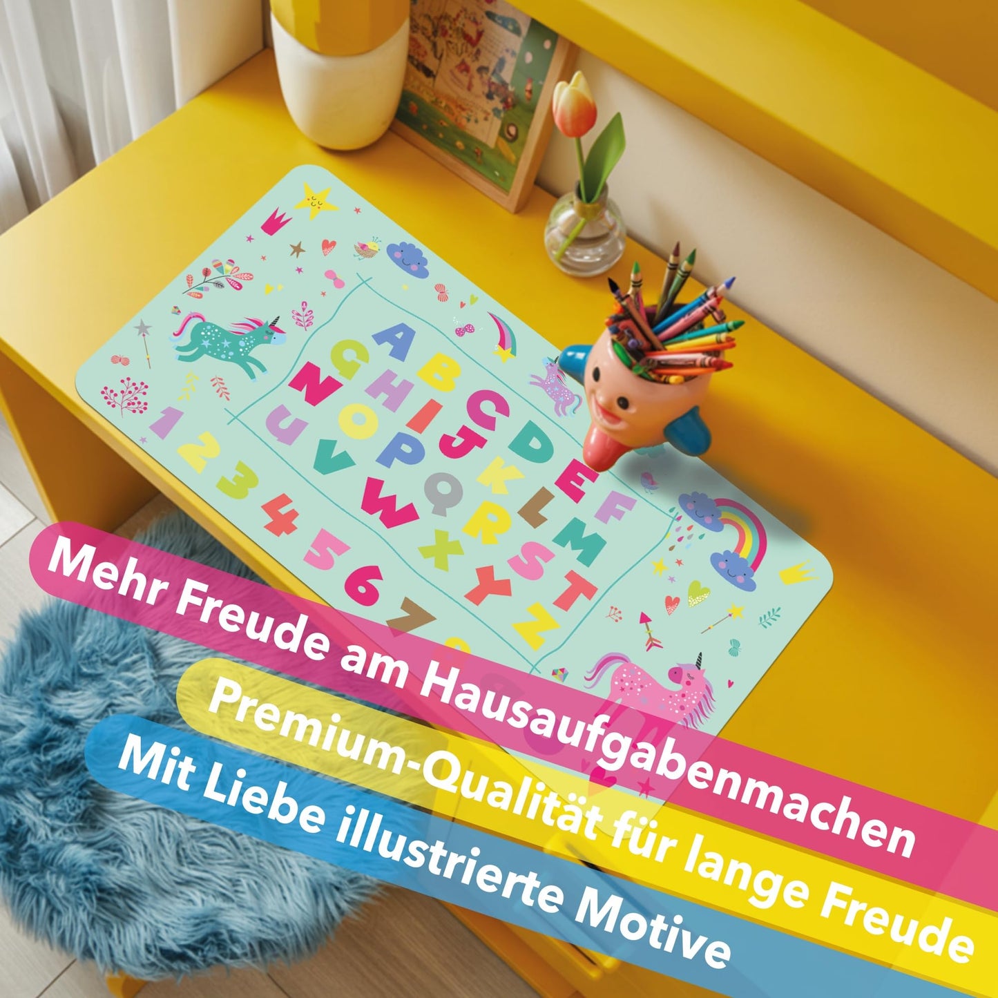 Lineo® Desk Pad for Kids; Waterproof table mat for children's desk; Desk pad (unicorn & princess design, 70x40cm)