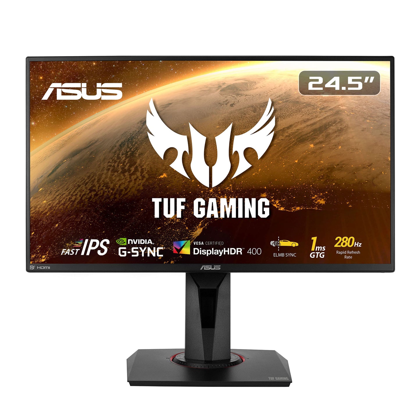 ASUS TUF Gaming VG259QM | 24.5 inch Full HD monitor | 280 Hz, 1ms GtG, G-Sync compatible, DisplayHDR 400 | Fast IPS Panel, 16:9, 1920x1080, DisplayPort, HDMI, ergonomic