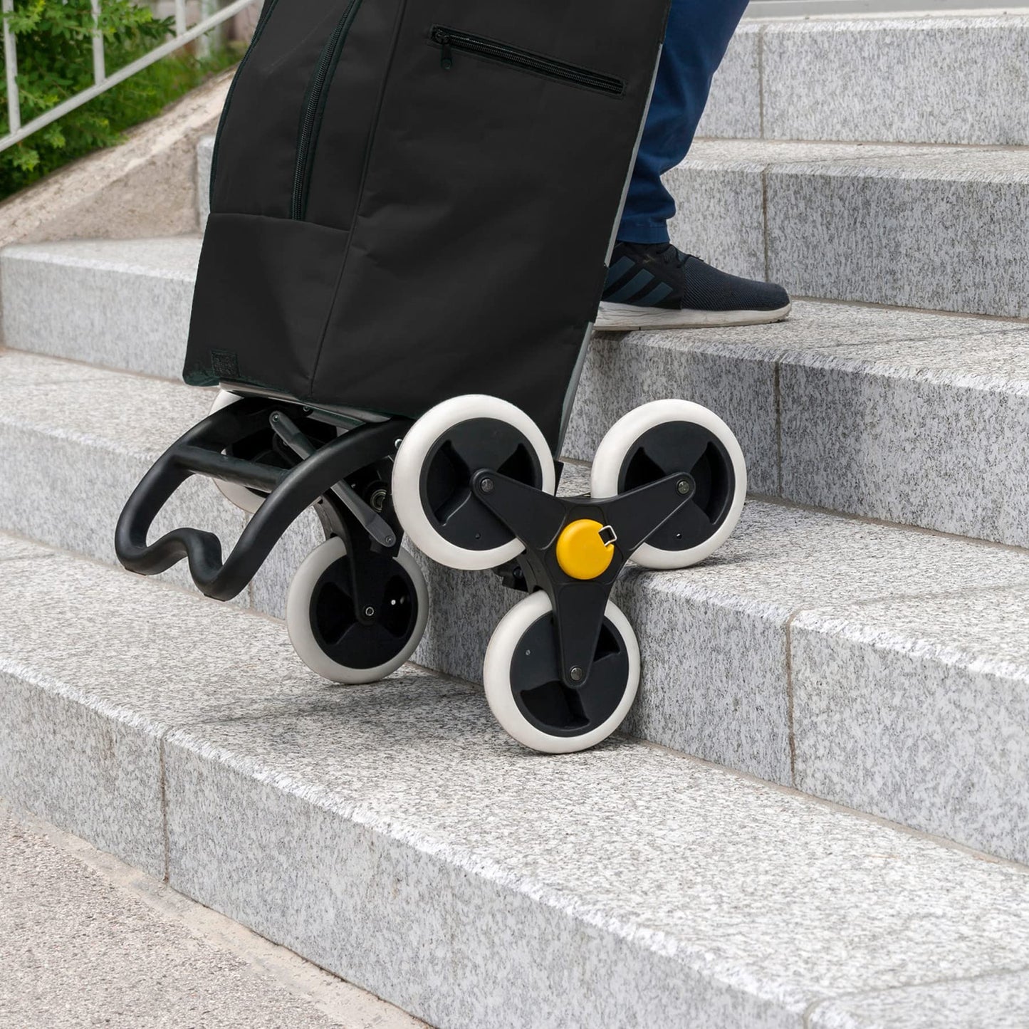 BigDean shopping trolley with stair climbing function, cooler compartment & 6 large wheels - 40L foldable black - shopping cart shopping roller cooler bag shopping bag stair climber