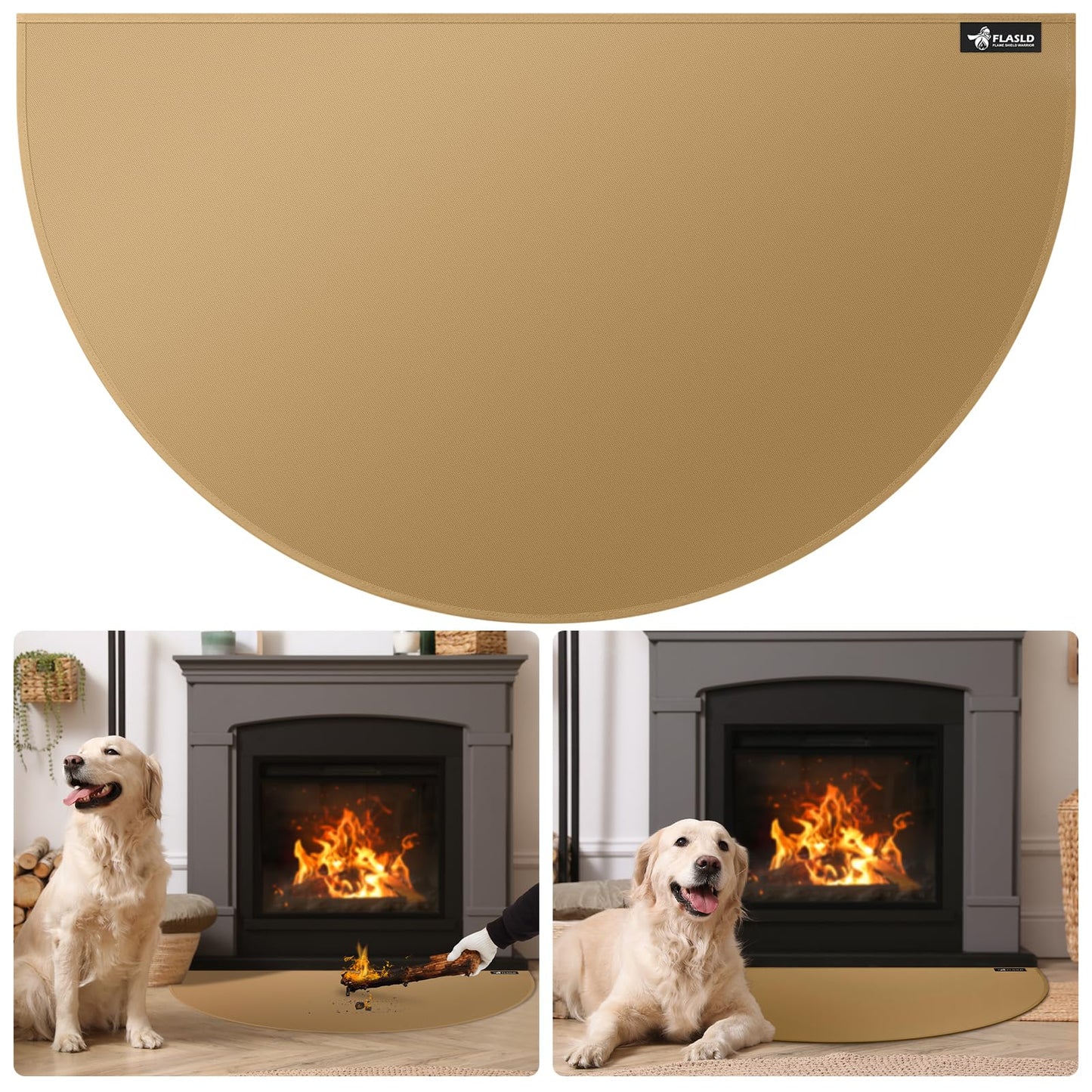 FLASLD Fireproof Fireplace Mat 81×152cm Semi-Circular Stove Carpet Protects Floors from Sparks Embers, Brown