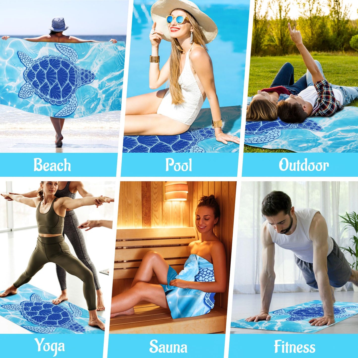 KUOGAS beach towel XXL 2 pack 90x180 cm, large quick-drying microfiber towel, sand-free beach towel, beach blanket women's beach towel