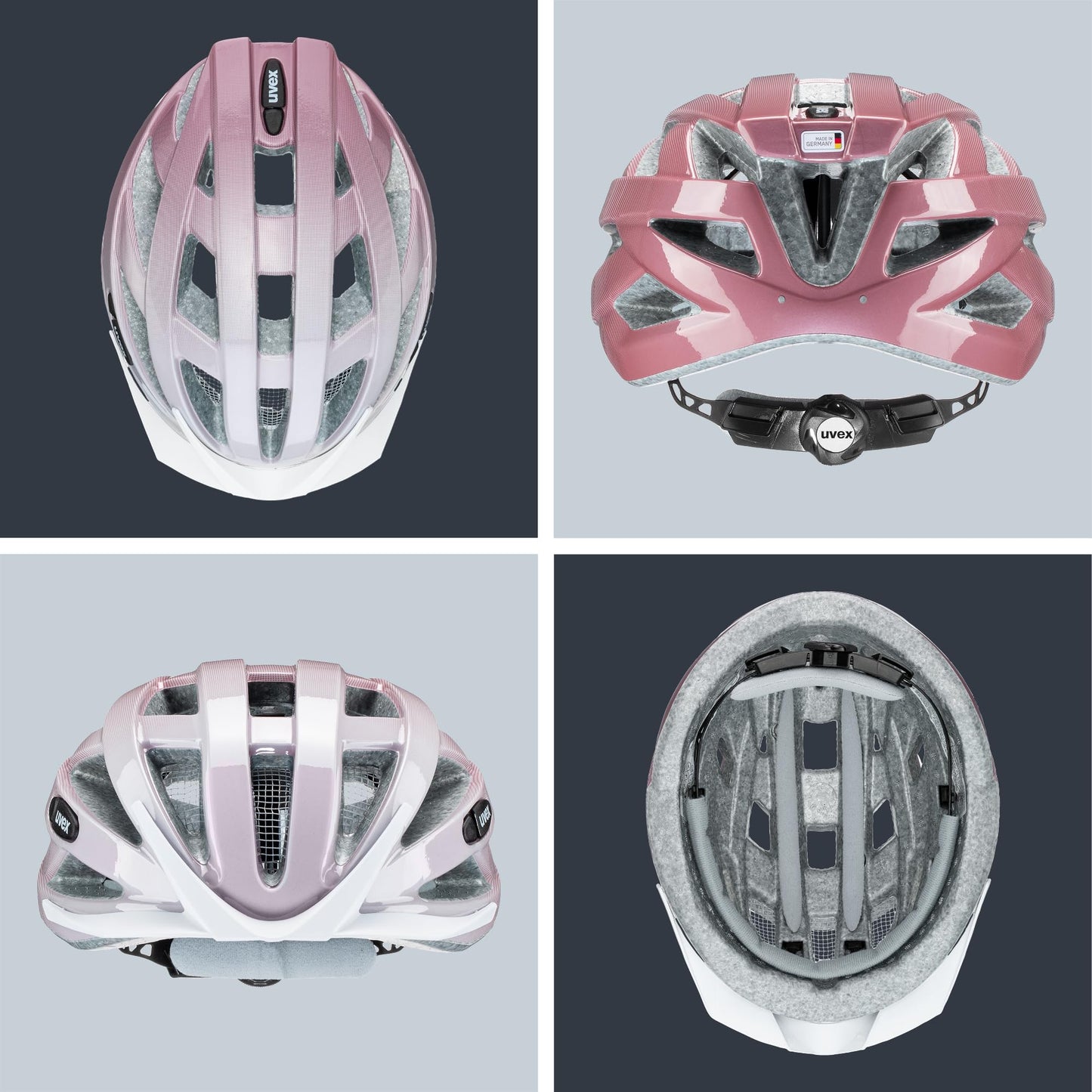 uvex air Wing - Lightweight all-round helmet for women and men - individual size adjustment - expandable with LED light - White - rose - 52-57 cm