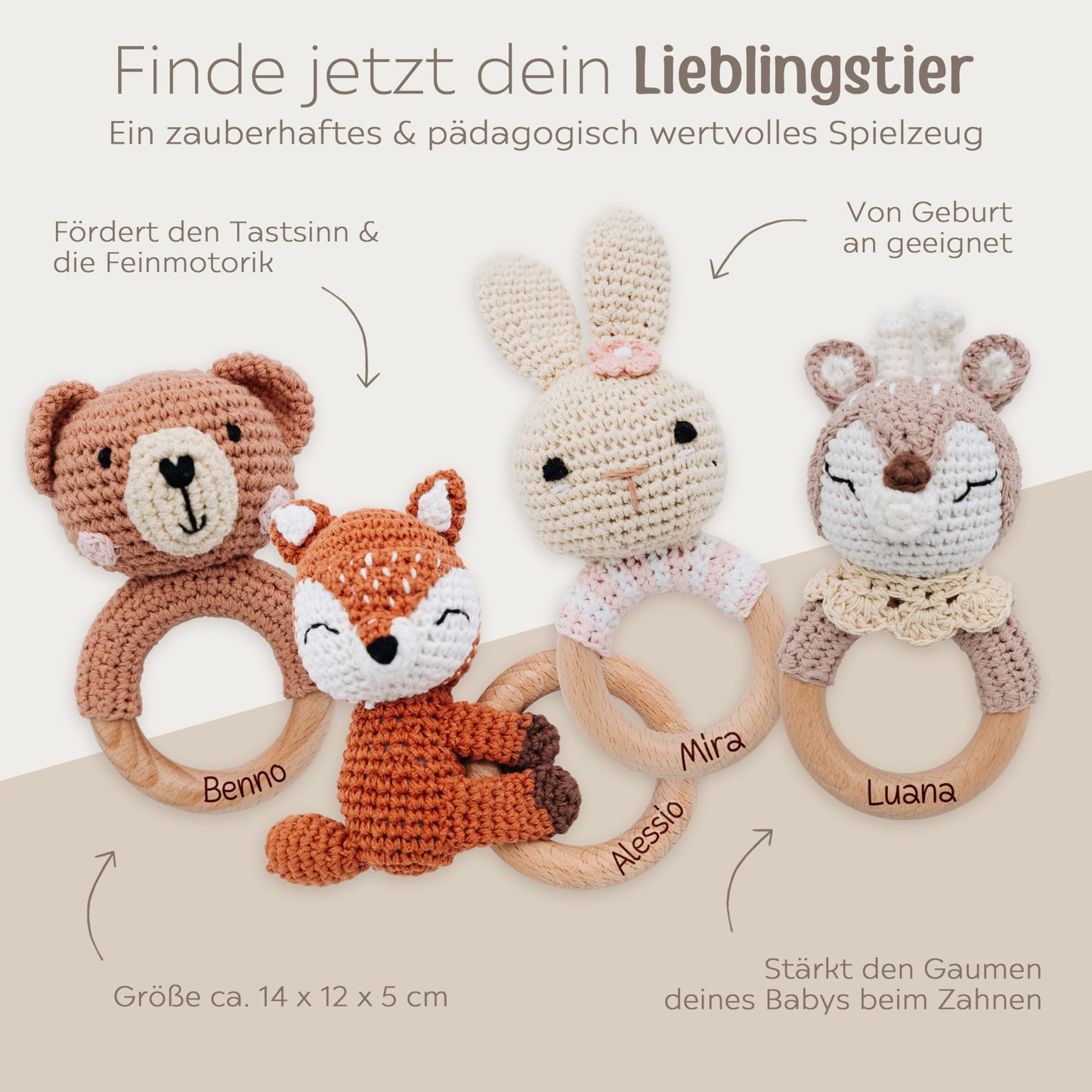 miracle wish® - Personalized Teething Toy for Baby - Cute Grasping Toy for Babies from 0 months - Baby rattle with name as a baby gift for girls and boys (Otter, no name)