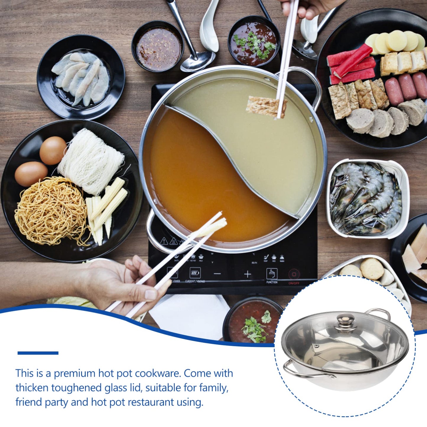 TOPBATHY Induction Wok Electric Hot Pot Induction Cooker Fondue Pot Shabu Hot Pot For Home Stainless Steel Insulated Hot Pot Electric Cooking Pots Rice Cooker Daily Use
