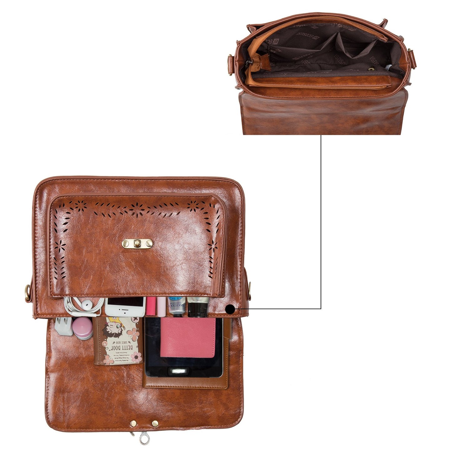 ECOSUSI Women's Shoulder Bag Vintage Leather Crossbody Bag Small Handbag Mini Messenger Bag Brown