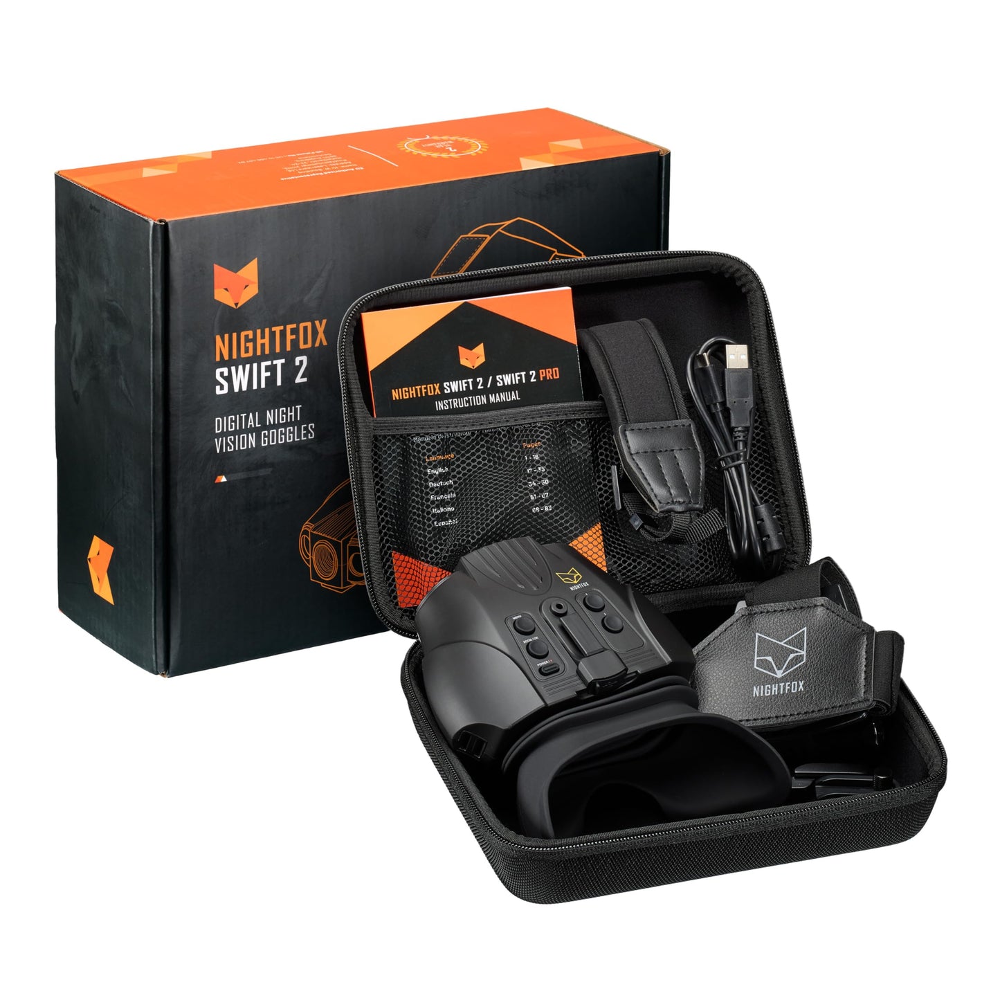 Night vision device - Nightfox Swift 2 Pro, helmet mountable, 1x magnification, 1080P HD recording capability, rechargeable via USB, digital outdoor binoculars with night vision.