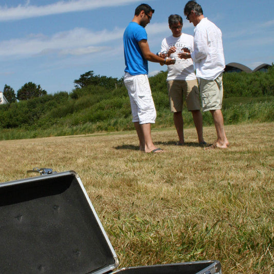 Big Game Hunters Premium 8 Ball Boules/Petanque Set for 4 players with rust protection in a high-quality metal box.