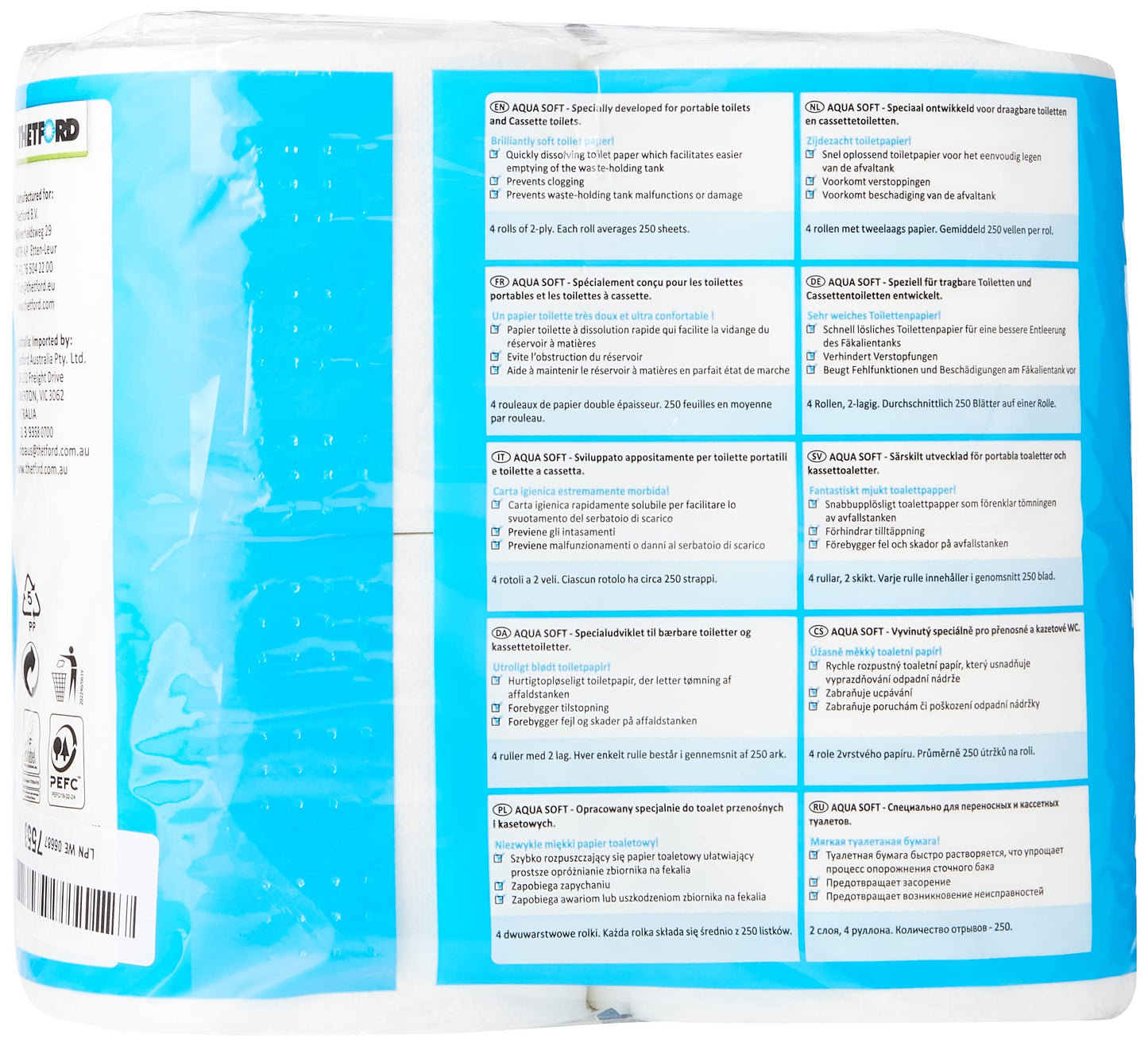 Thetford 92820 Porta Potti 365 Portable Toilet Qube, white, 414 x 383 x 427 mm & Aqua Soft Toilet Paper for mobile toilets 4 rolls/pack. Camping toilets Outdoor Toilet Paper