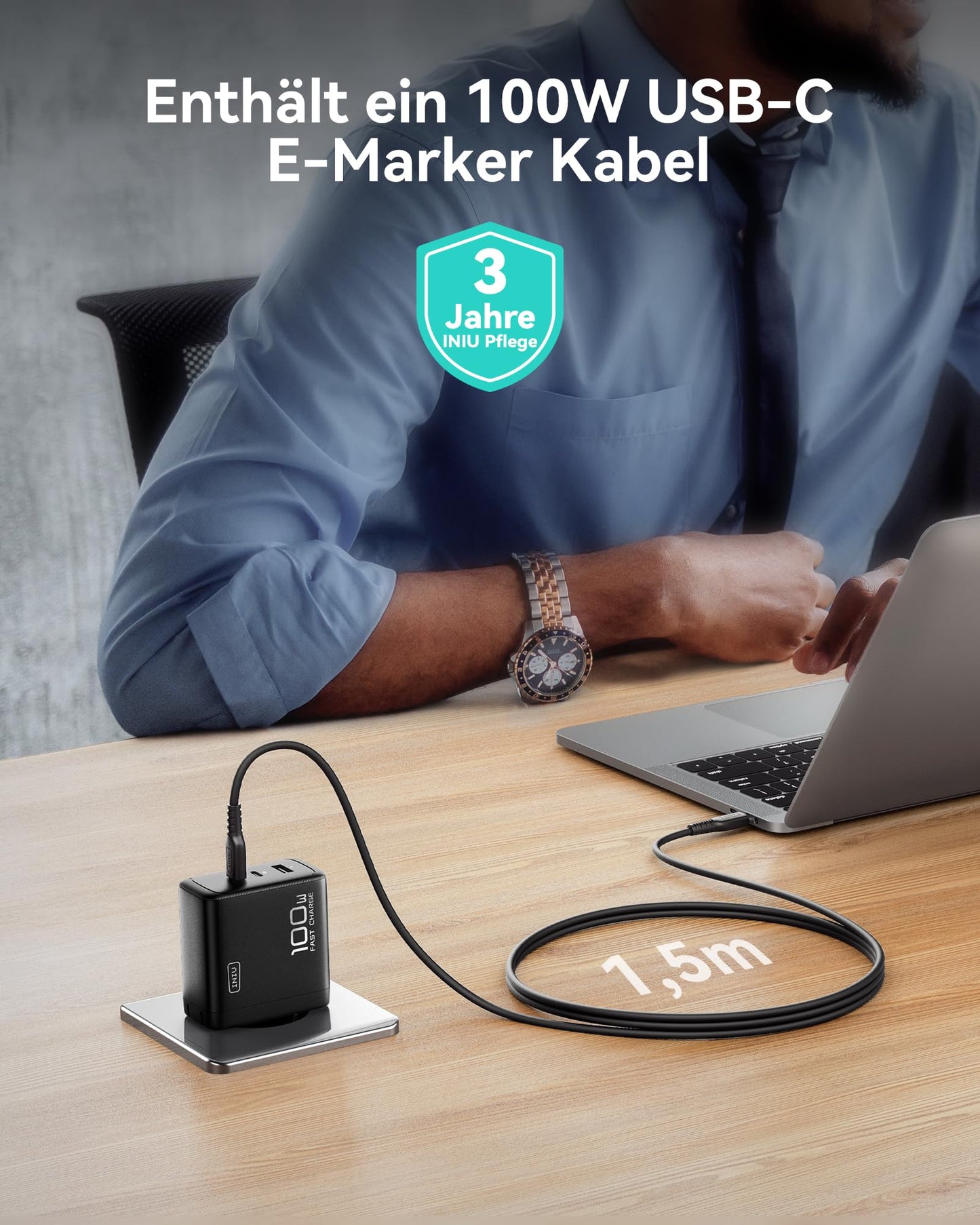 INIU 100W USB C Charger, Laptop Fast Charger with USB C Cable, GaN 3-Port Multiple Wall Charger for MacBook Air Pro, iPad, iPhone 17 16 15 Pro Max, Samsung Galaxy S25 S24 Ultra, Pixel, Switch 2, etc.