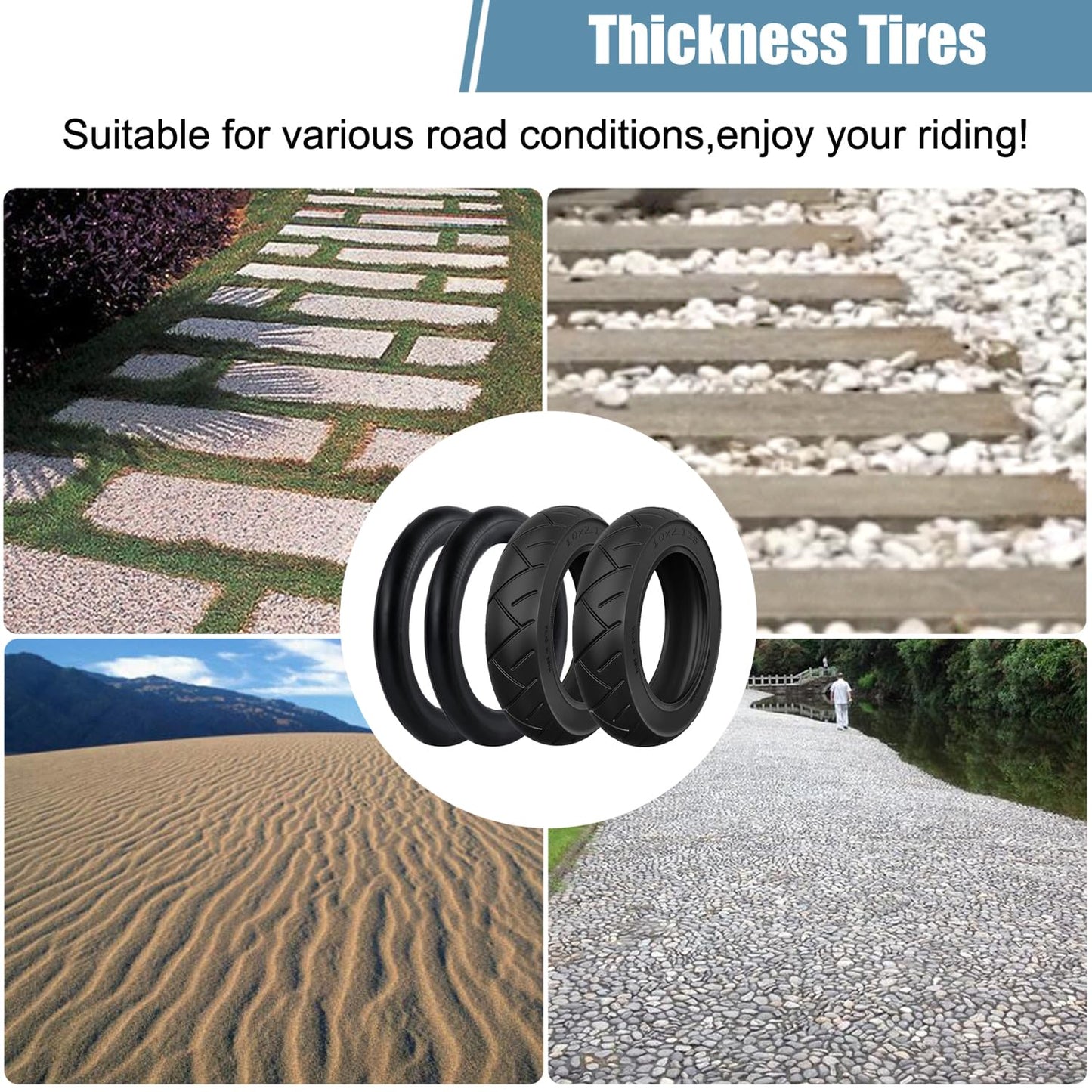 OUXI 10 inch tire E Scooter with tube 10x2.125 0° valve angle Anti-slip outer and inner tire for electric scooter Scooter Electric scooter rubber tires with 3 mounting tools