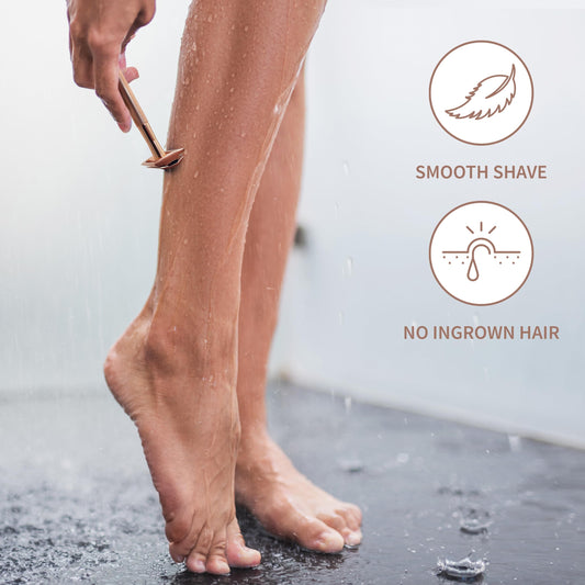 Bambaw - Razor set for women and men, includes 1 safety razor for women with stand, 10 double-sided blades & 1 apricot shaving soap. Sustainable gifts for women and men.