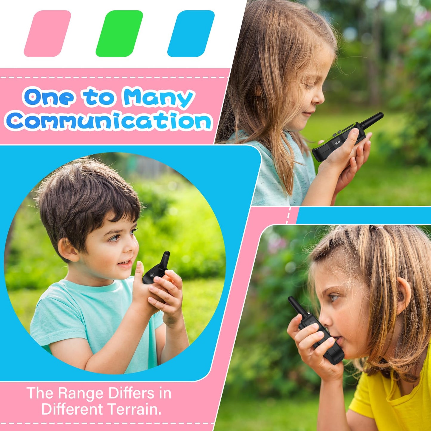 Walkie Talkie Kids 3-pack, Apkezel Walky Talky with 1000mAh rechargeable battery, long range 3km walkie talkie radios with VOX flashlight for outdoor, camping, hiking.