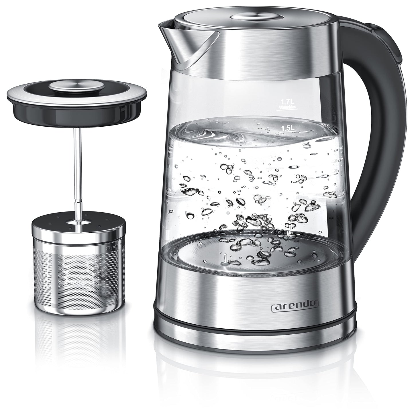Arendo - Glass water kettle with temperature setting and tea infuser - Adjustable temperatures 40, 70, 80, 100 degrees - 1.7 liters - Auto shut-off - Keep warm function