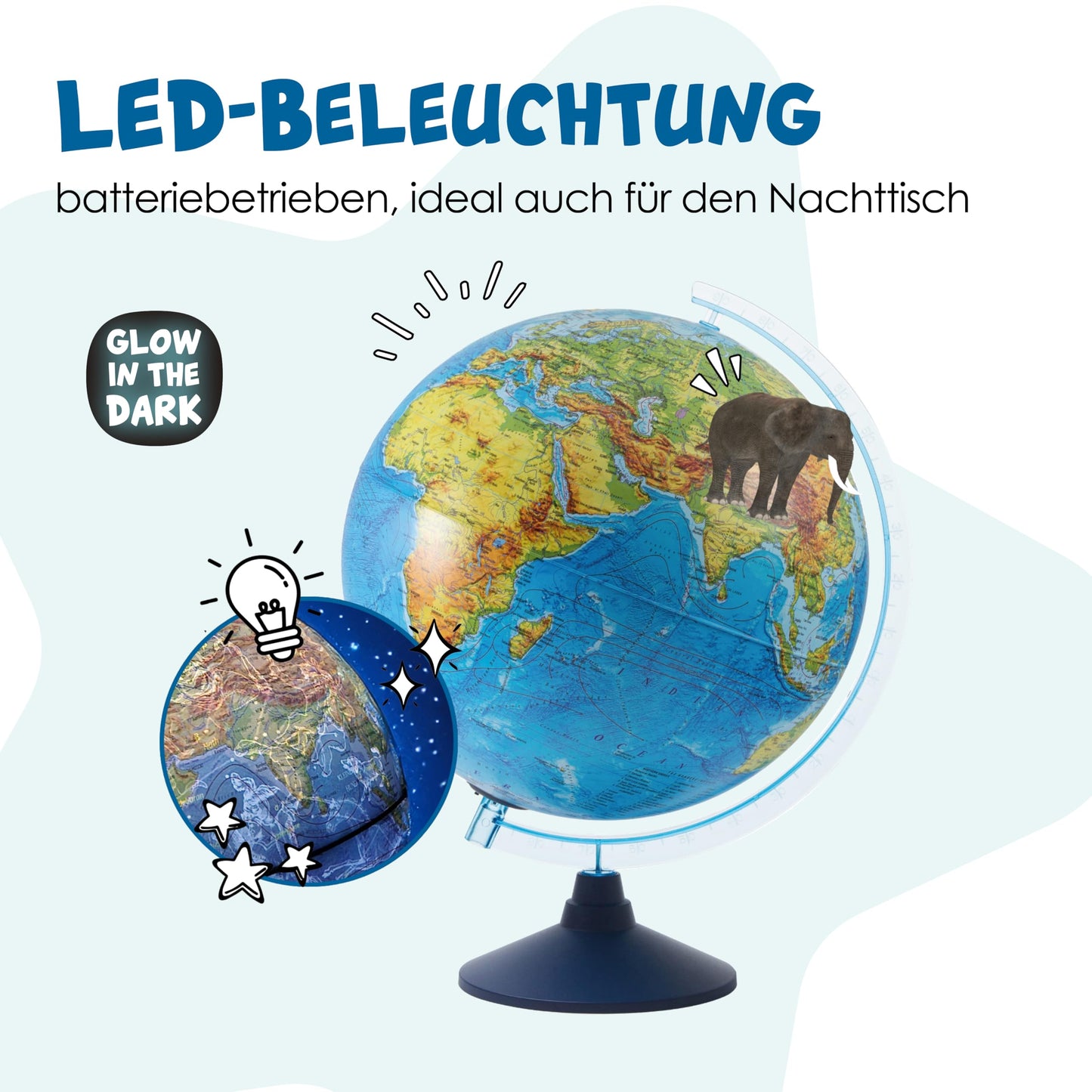 alldoro 68640 Interactive 3D Globe Ø 32 cm, children's globe with relief, German map image & zodiac signs, with app function, wireless & illuminated.