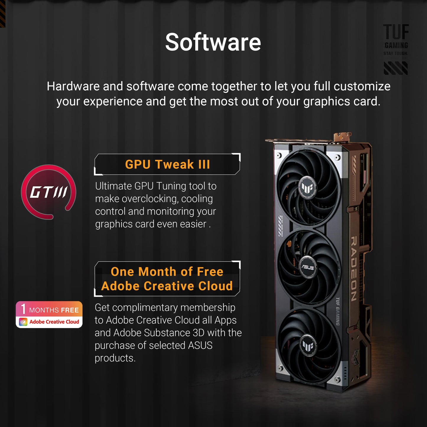 ASUS TUF Gaming Radeon RX 9070 XT OC Edition 16GB GDDR6 Graphics Card (AMD Radeon RX9070XT, PCIe 5.0, 1x HDMI 2.1b, 3X DisplayPort 2.1a, 3.125-Slot Design, TUF-RX9070XT-O16G-GAMING)