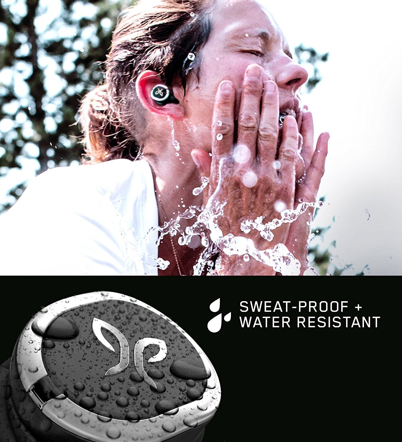 Jaybird Run Wireless In-Ear Headphones, Bluetooth, Sweat-Proof & Waterproof, 12-Hour Battery Life, Sport Fit, for Smartphone/Tablet/iOS/Android - Drift, Black/White