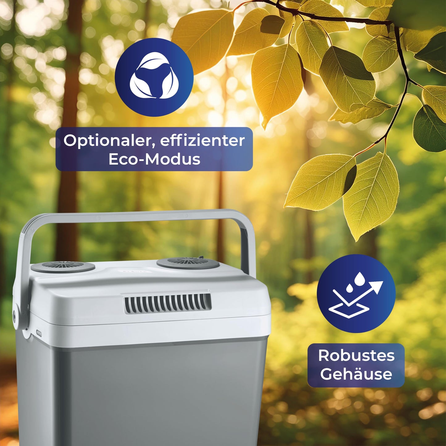 KLAMER electric cooling box 25 liters with cooling and warming function, 2 connections: 230V & 12V for cigarette lighter, car cooling box for camping, garden & outings, gray