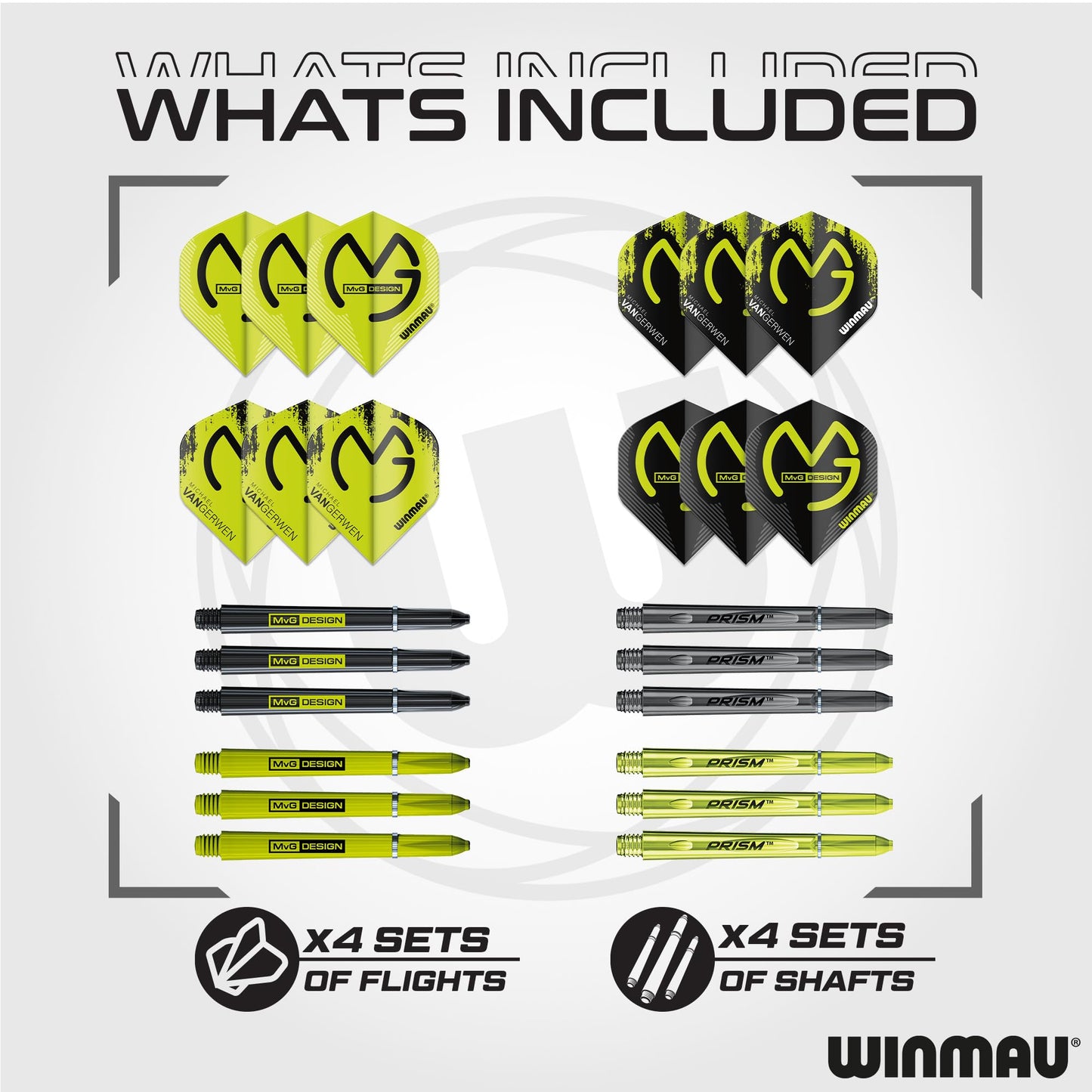 WINMAU - Professional Player - Michael Van Gerwen MvG Gift Set - 20g Steel Tip Darts - 50 Piece Pro Darts Set - Includes 4 x Stems, 4 x Flights, and accessories