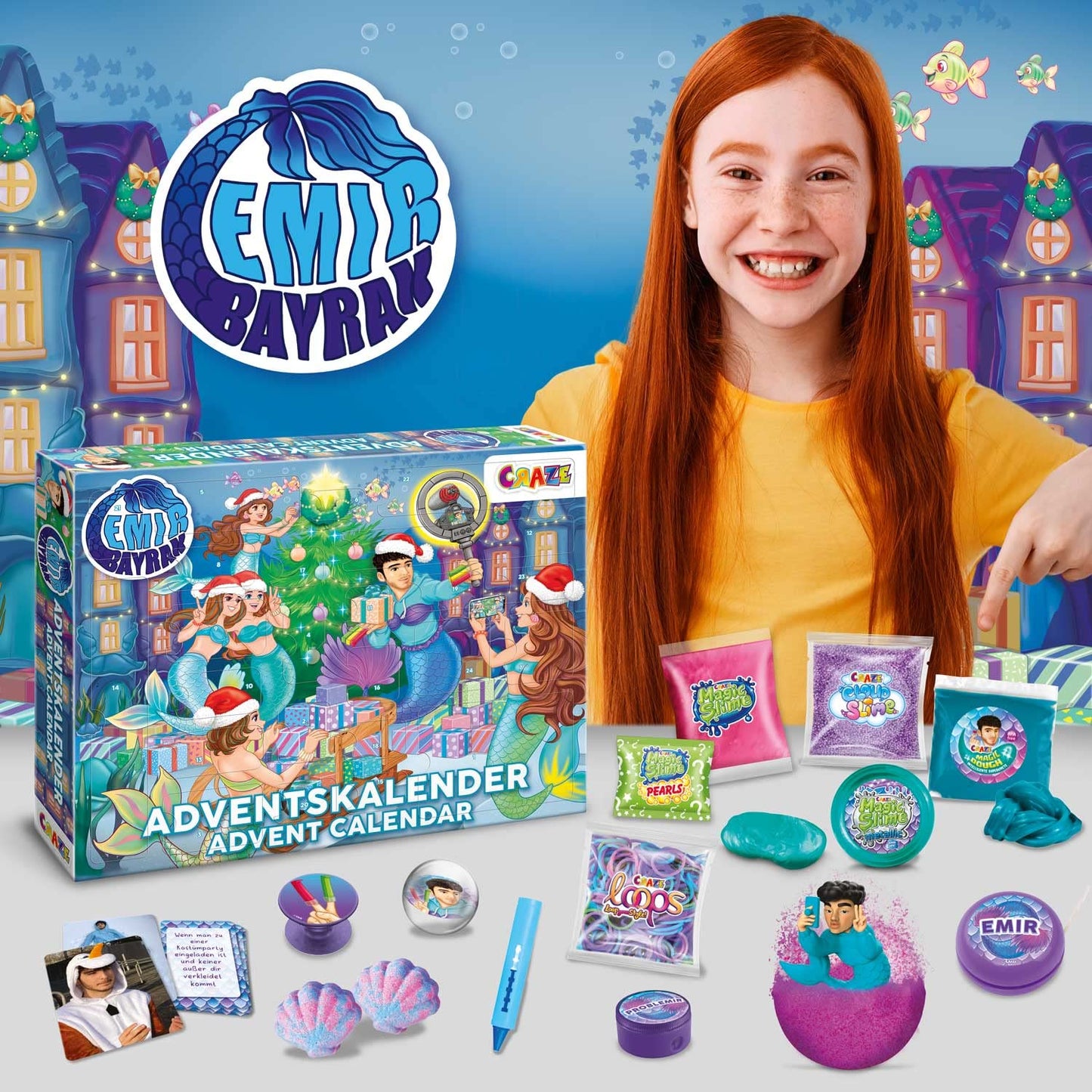 CRAZE Advent Calendar for kids, Tiktok star Emir Bayrak Mermaid toy Christmas calendar for kids with INKEE bath bombs, compound mix, and exclusive content.