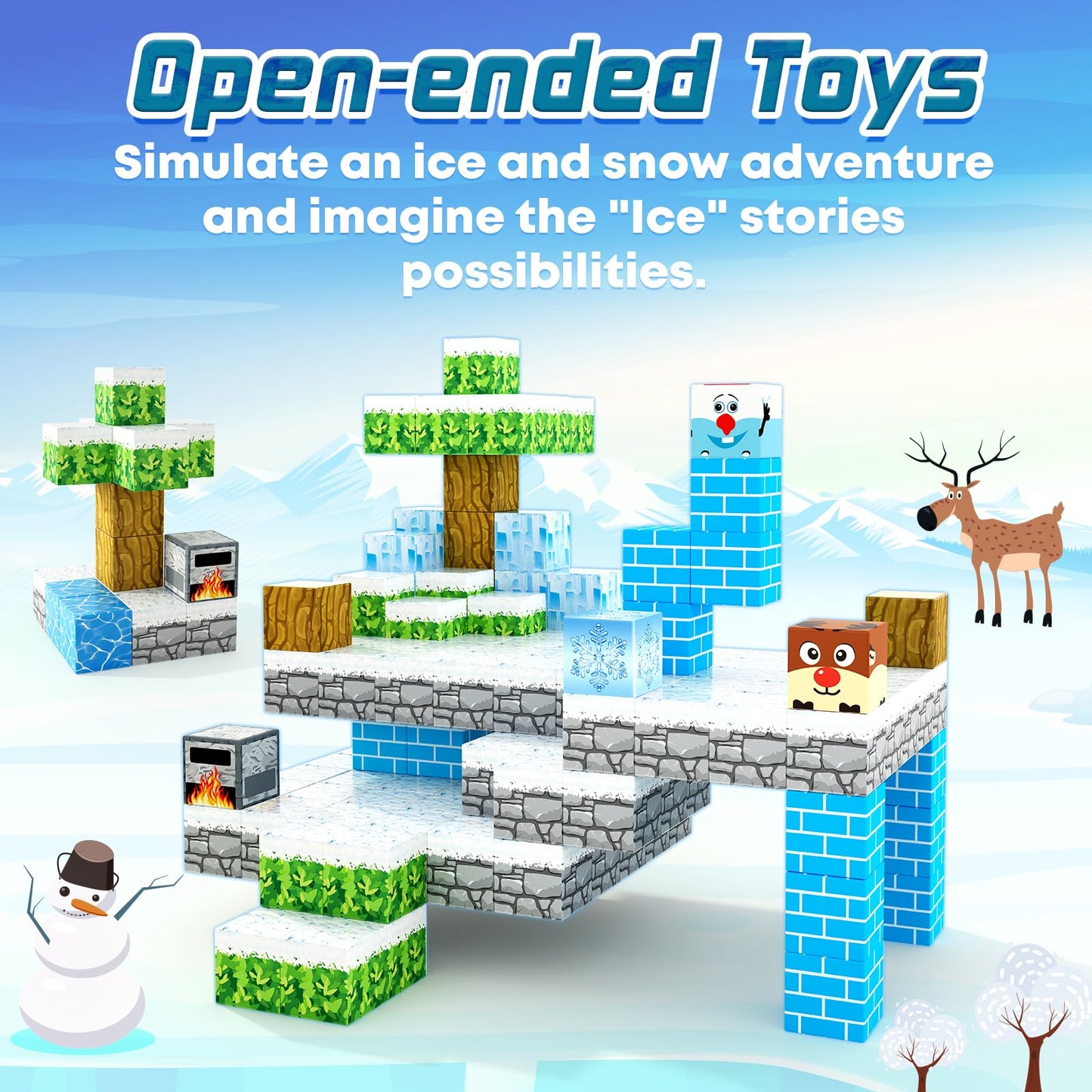 Toylogy Magnetic Building Blocks - Build Mine Magnets World Ice Edition Set, Magnetic World Kids Toy for 3 4 5 6 years Gift Girls, Magnet Game Princess Castle STEM Toy for 3+ Children