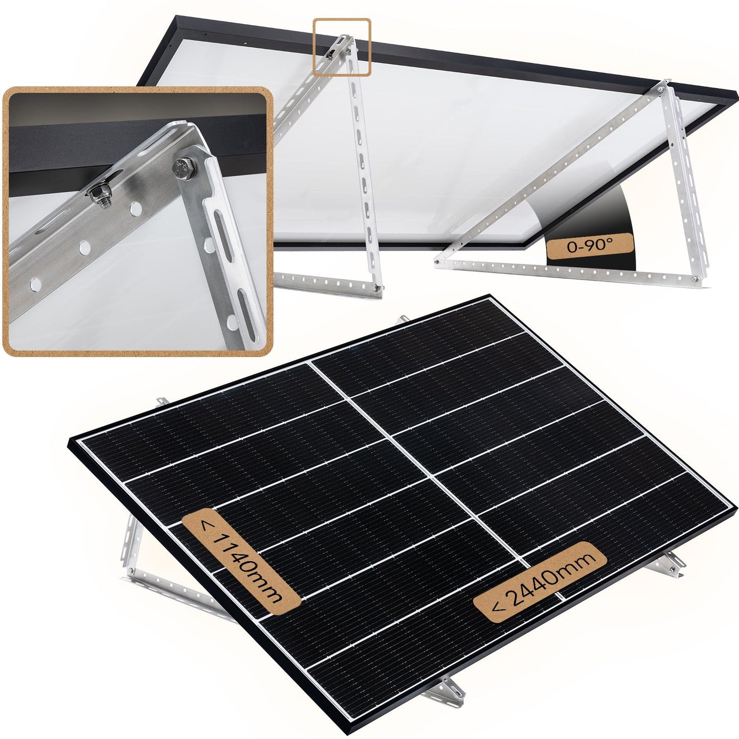 2 x Solar Panel Mounting Bracket - 0% VAT│Bracket for solar panels up to 114.5 cm│Sturdy solar panel mounting│Adjustable tilt angle 0° - 90°│Flat roof, balcony, wall, etc.