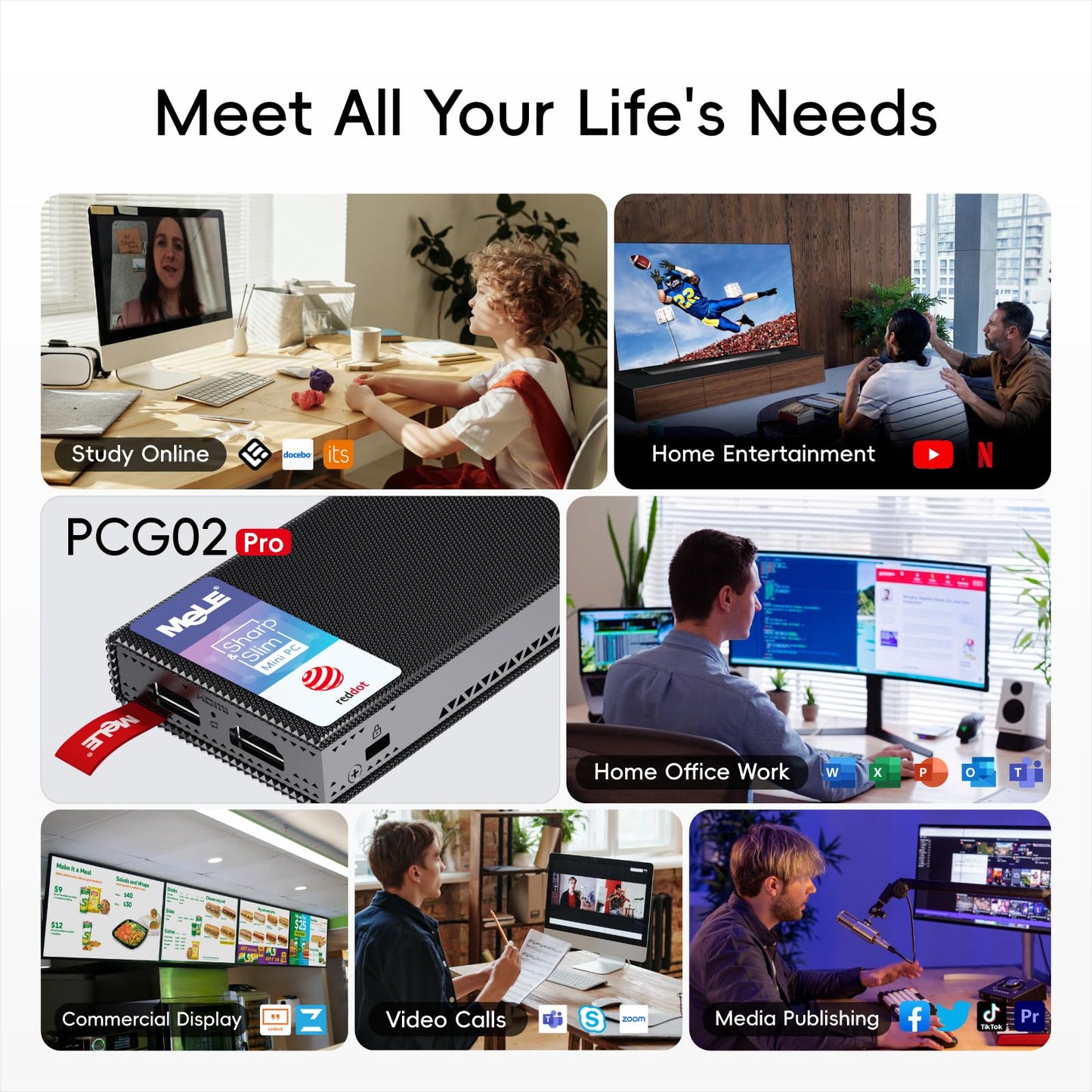 MeLE fanless Mini PC Stick PCG02 Pro N5105 8GB 256GB, microcomputer USB PD3.0, dual HDMI Gigabit Ethernet BT5.1 Small desktop in business office industry IoT media home