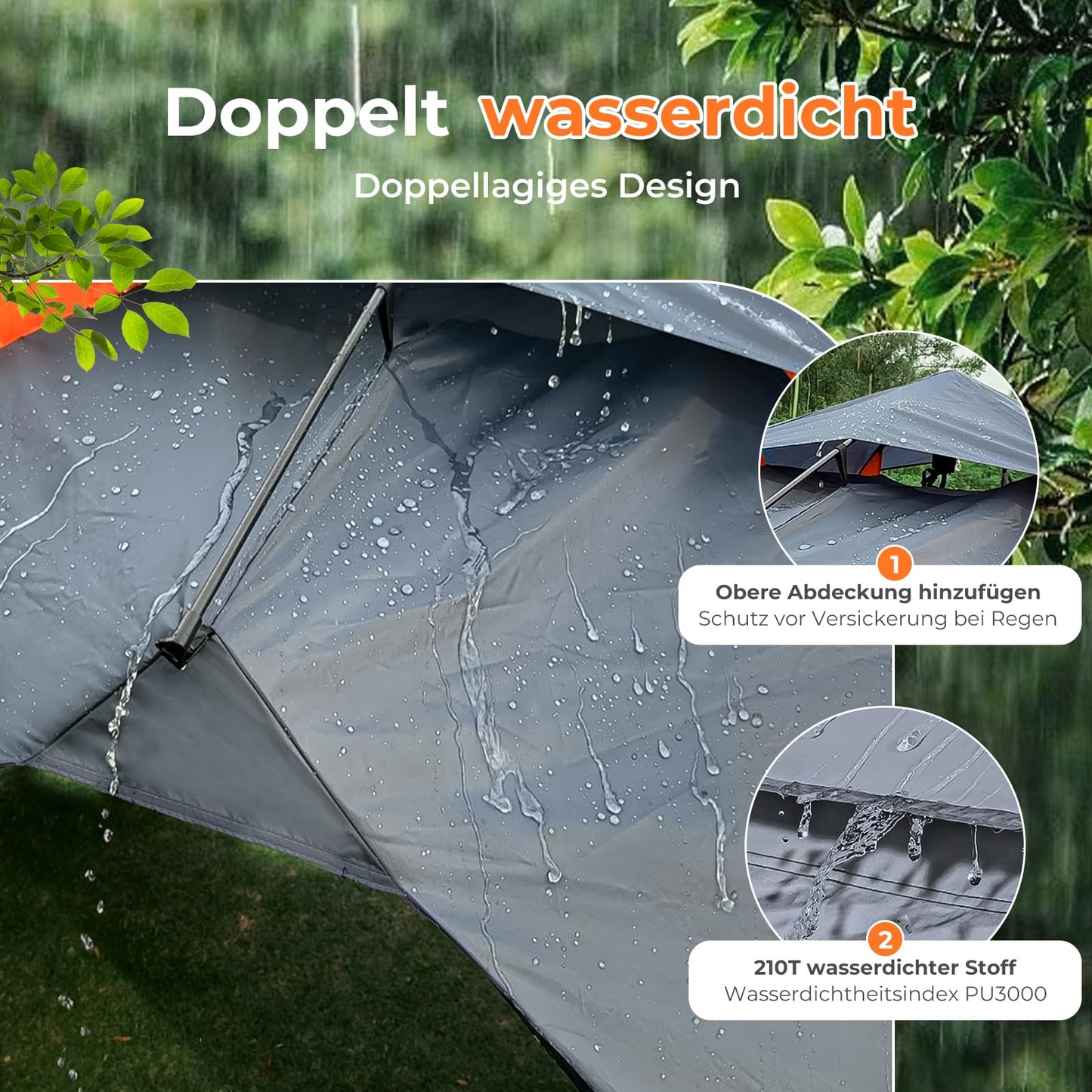 Pop-up camping tent for 2-4 people | 100% waterproof & wind-resistant family tent | 230x230x135 cm + 2 doors with ventilation mesh | Perfect for campsites & summer festivals | Includes tent bag