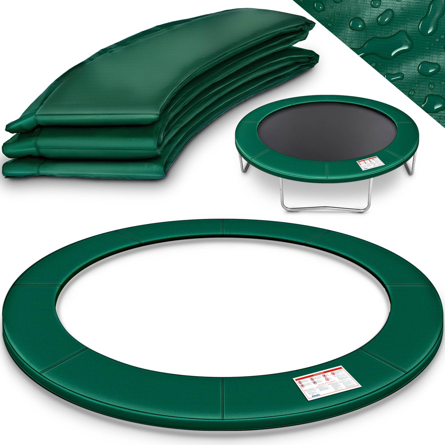 KIDUKU Trampoline Edge Cover | Ø 244cm 305cm 366cm 427cm | tear-resistant | 100% UV resistant spring cover edge protection (Green, 305 cm)