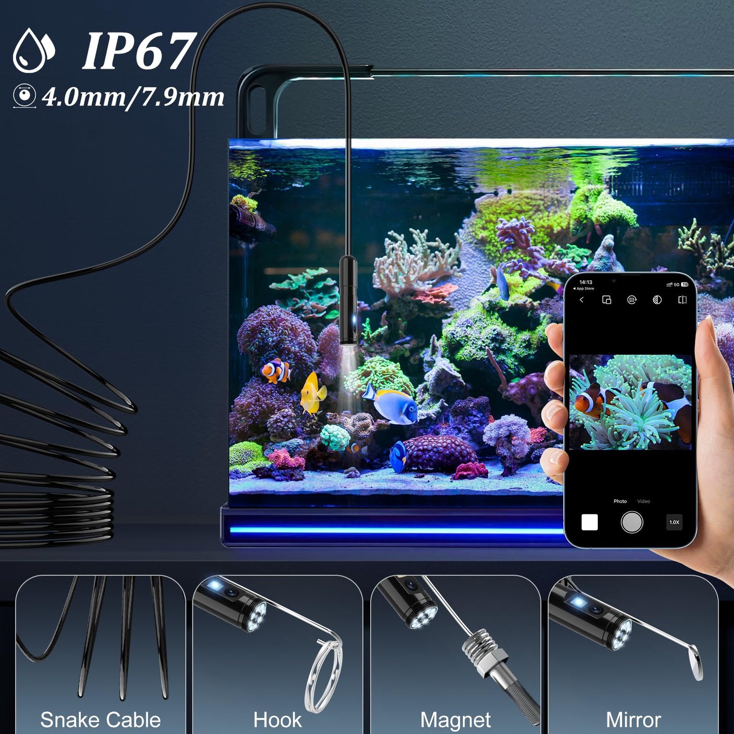 Endoscope camera with light, Ennovor 1920 HD dual-head endoscope camera for mobile phones with 8 LED lights. No WiFi inspection camera, waterproof IP67 sewer camera for Android & iOS, tablets (32.8 ft/10m).