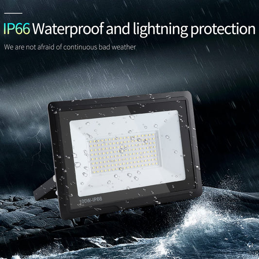100W Floodlight: 6000K Cool White Super Bright 10000LM IP66 Waterproof LED spotlight for backyard/stadium/workshop outdoor lighting (4pcs, 100W)