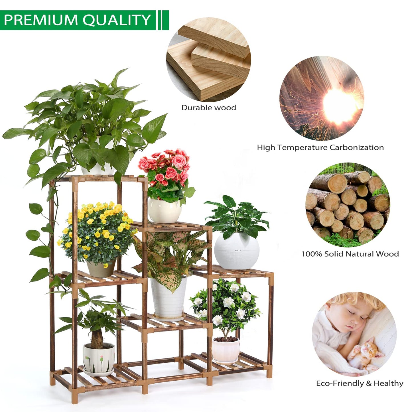 VIEWALL wooden plant shelf flower stand multifunctional creative wooden flower ladder decoration plant stand for indoor outdoor balcony living room office garden 7 tiers
