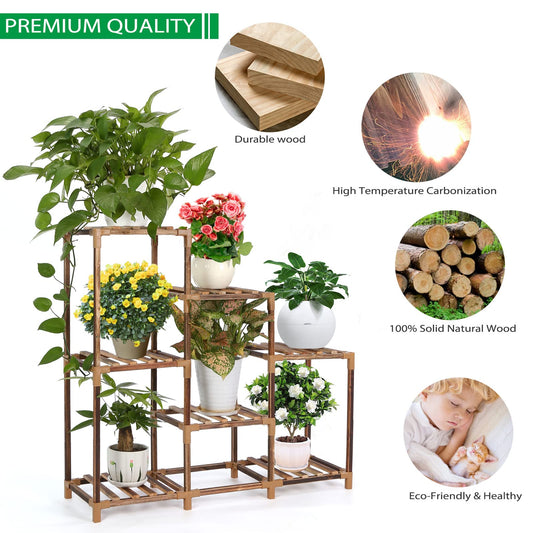 VIEWALL wooden plant shelf flower stand multifunctional creative wooden flower ladder decoration plant stand for indoor outdoor balcony living room office garden 7 tiers