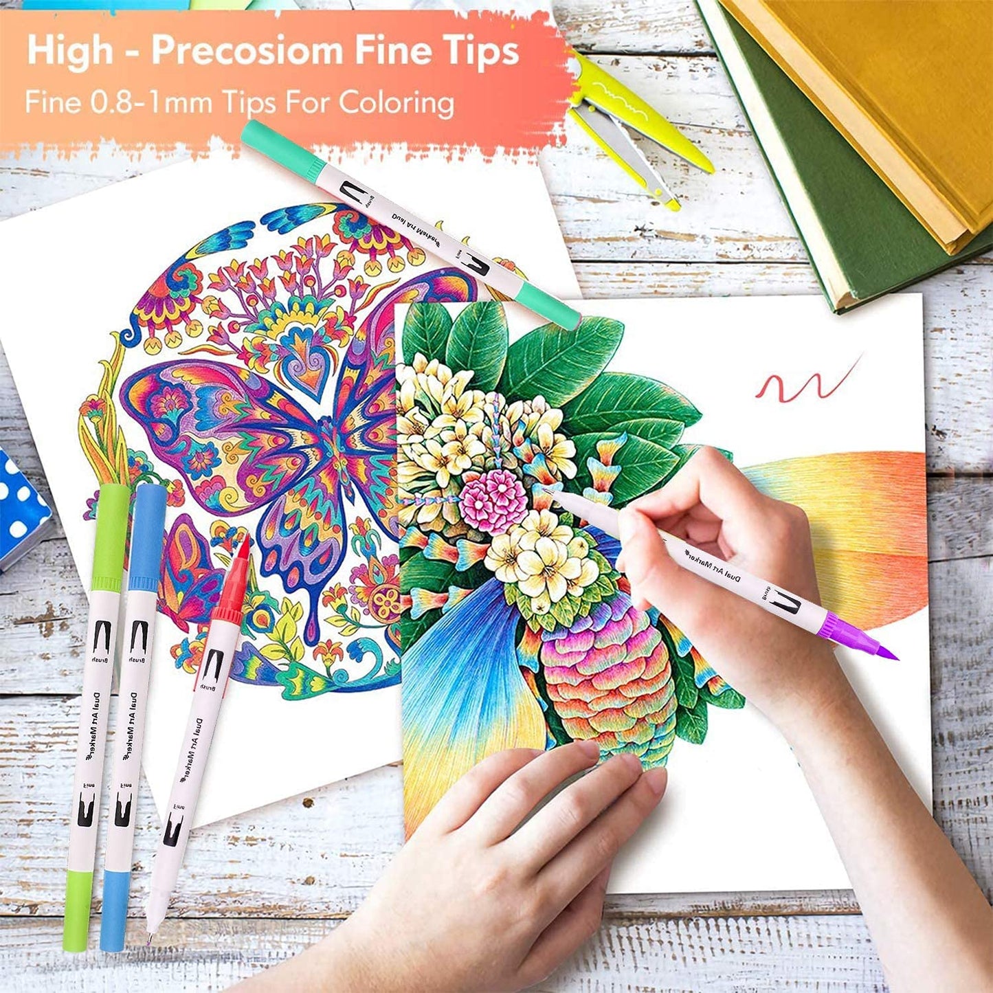 Bonala Brush Pen Set, 132 dual-tip brush markers for adults for calligraphy, drawing, painting - gift for kids.