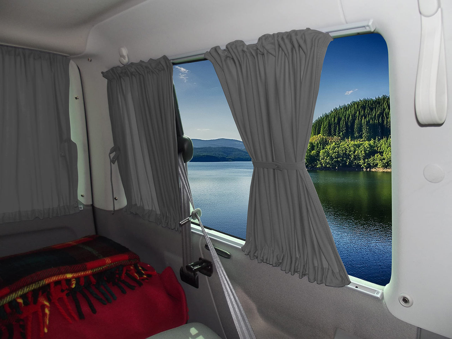 BREMER SEAT COVERS Made to Measure Curtains Sun Protection compatible with VW T4 Multivan Caravelle 1990-2003 in Grey Camping Accessories Motorhome Accessories Camper Curtain Set AMZ