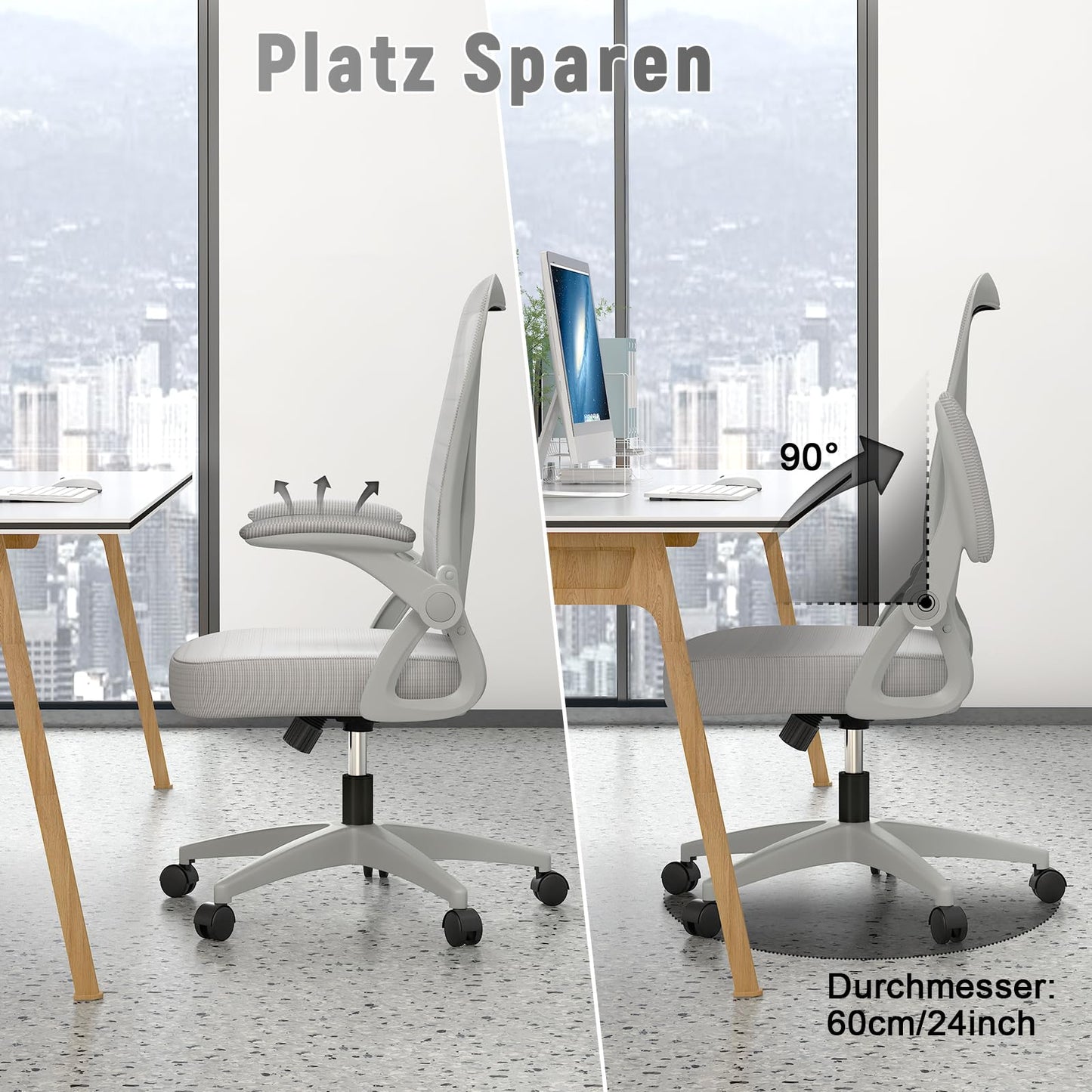 naspaluro office chair with adjustable armrests, ergonomic desk chair with mesh backrest, lumbar support, height adjustable, padded seat cushion, 360° swivel chair, gray