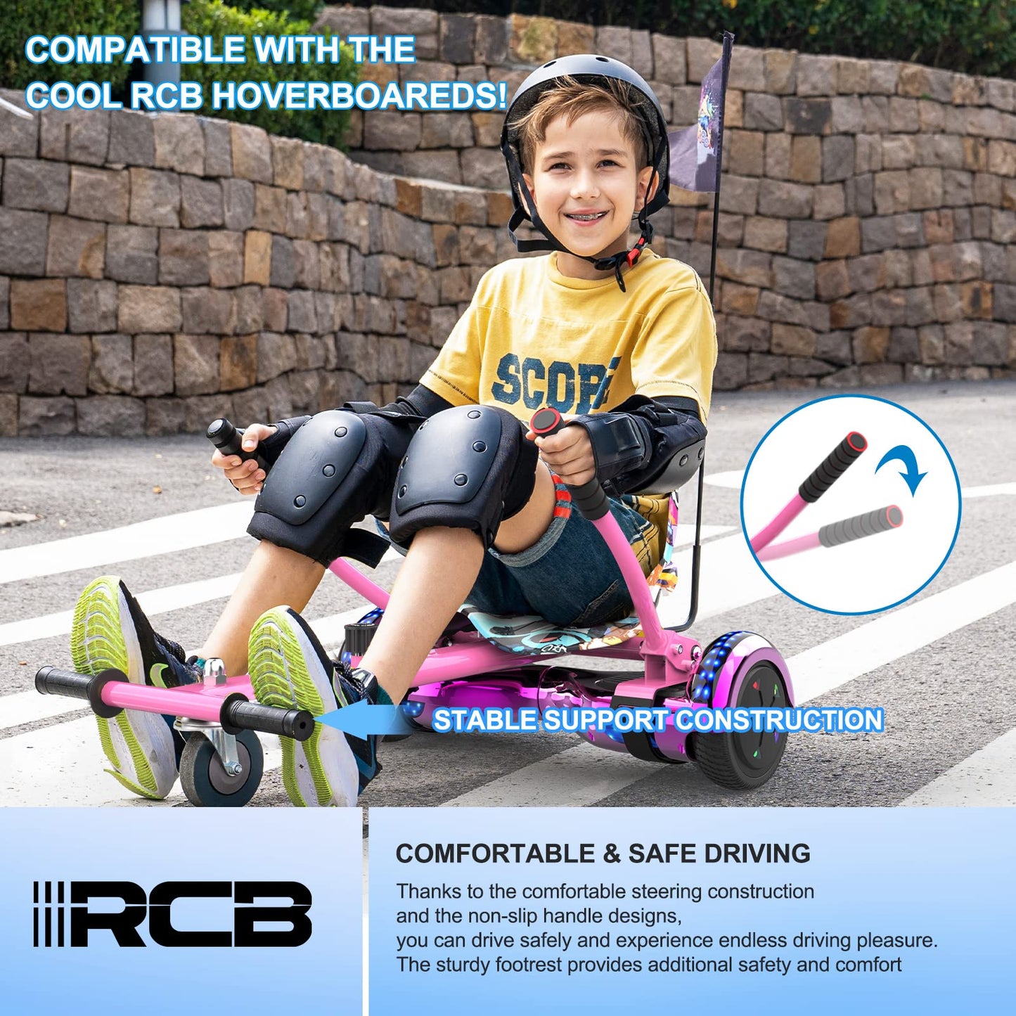 RCB Hoverboard Seat, Go-Kart accessory for Hoverboards, Hoverboard with seat suitable for all 6.5"-10" Two Rounds Self Balancing Scooter, Hoverkart for adults and children.