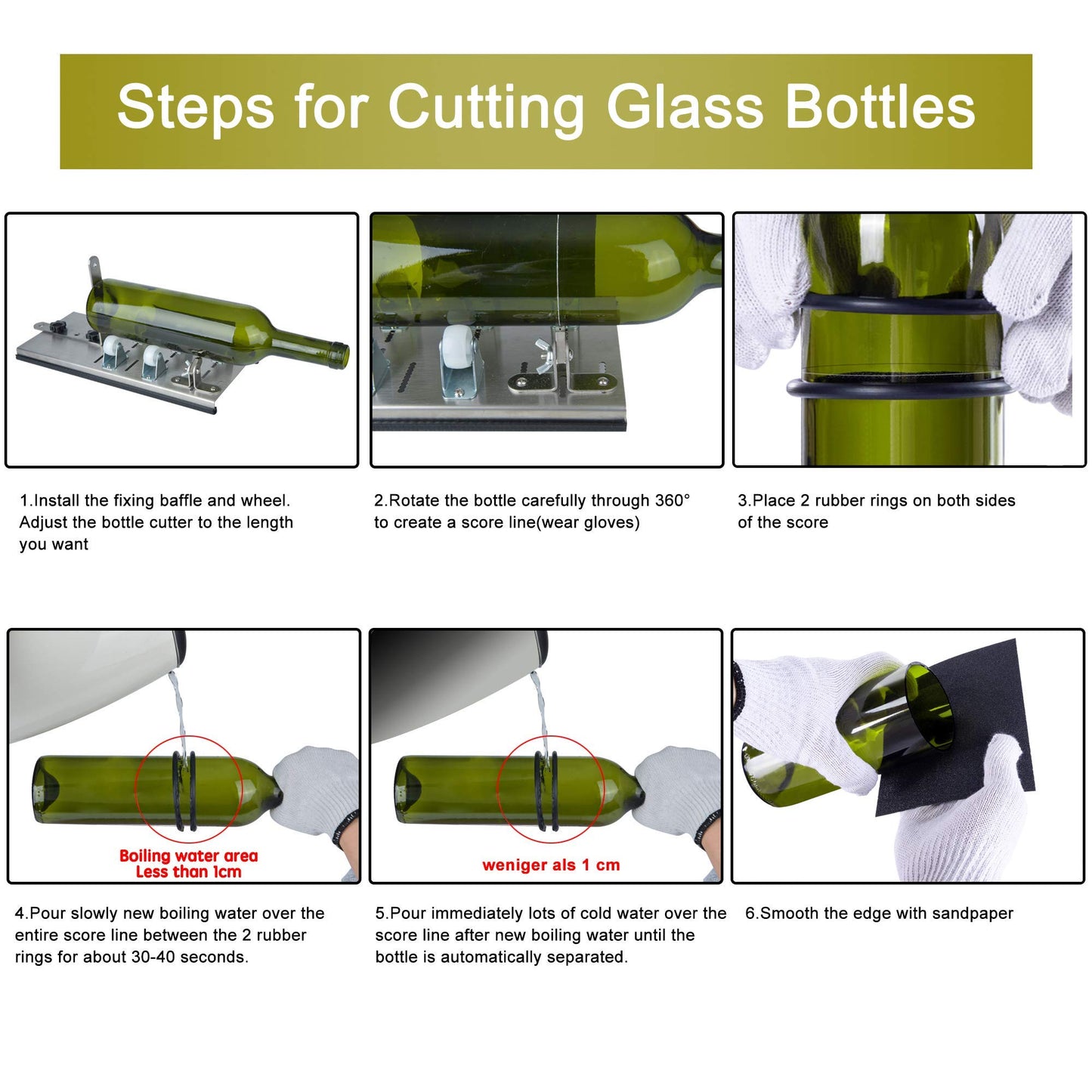 Kalawen Glass Bottle Cutter Stainless Steel Bottle Cutter with 5 Adjustable Wheels Glass Cutter Bottle Cutter Kit for DIY Bottle Planters Glass Chandeliers Candle Holders
