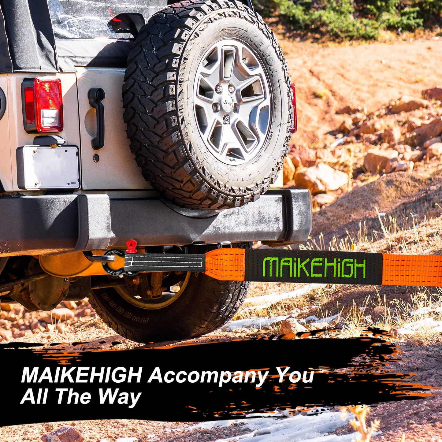 MAIKEHIGH Tow Strap 5M x 5cm, 10 Tonnes (22,000 Lbs) Polyester Tow Rope Kit For Off-Road Recovery With 2 Reinforced Hooks and 2 Gloves.