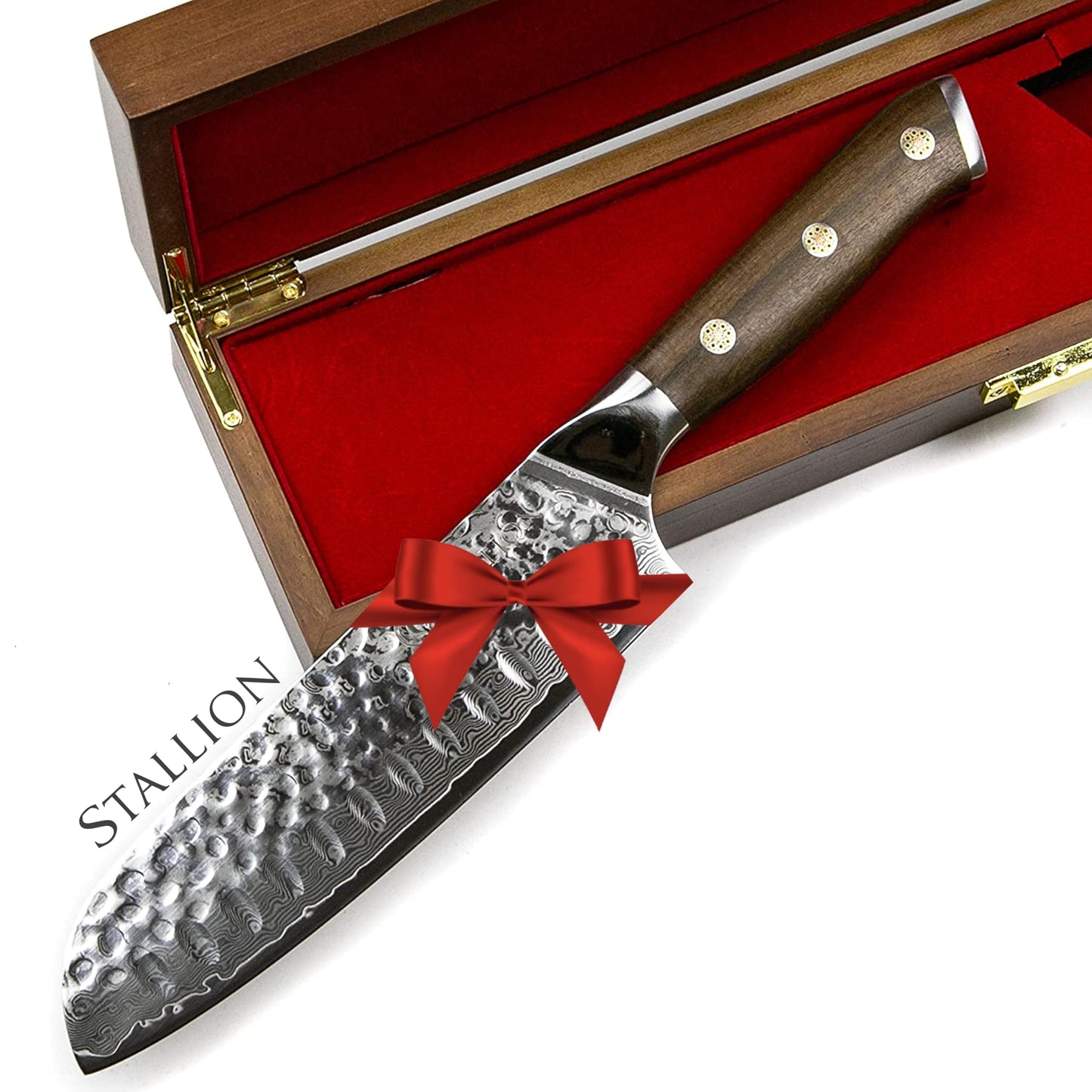 Stallion Small Santoku Knife Damascus 5" - Ironwood Series - Damascus Santoku Knife with Ironwood Handle - Damascus Steel Kitchen Knife made of premium Japanese steel.