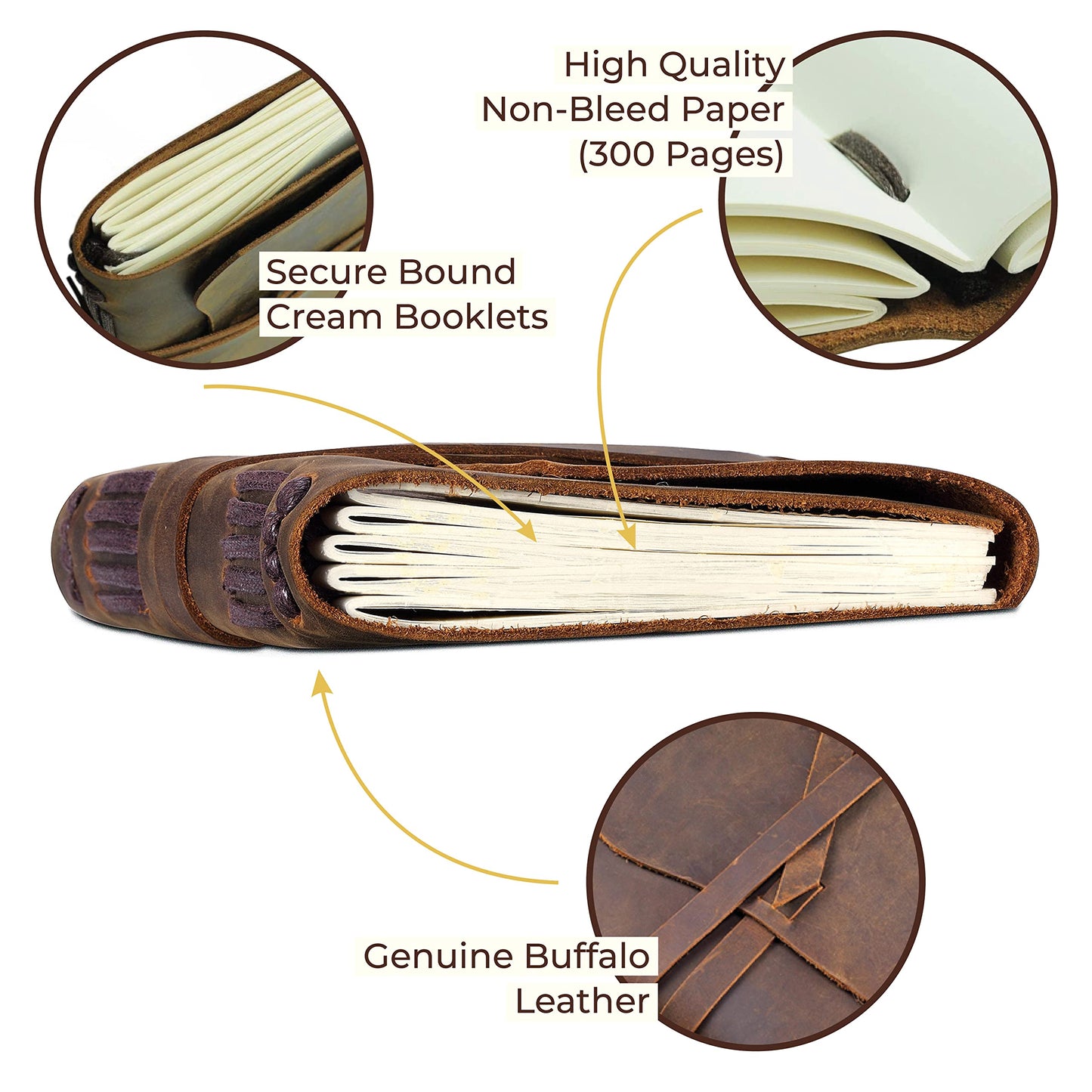 Leather diary notebook journal gift set with antique leather bookmark + pen, handcrafted writing 18x13cm unlined leather bound daily notepad for men & women travel journal