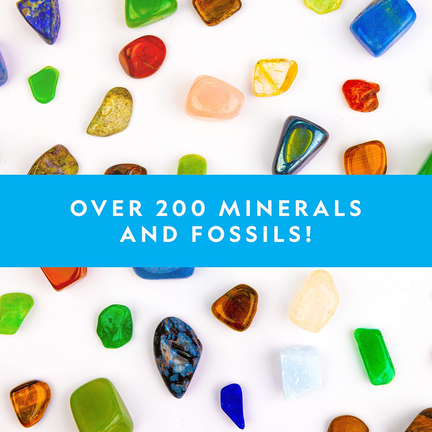 NATIONAL GEOGRAPHIC Gemstones and Fossils Set - 300-piece set with geodes and real fossils - Rose Quartz, Jasper, Aventurine - Many more crystals and gemstones for kids.