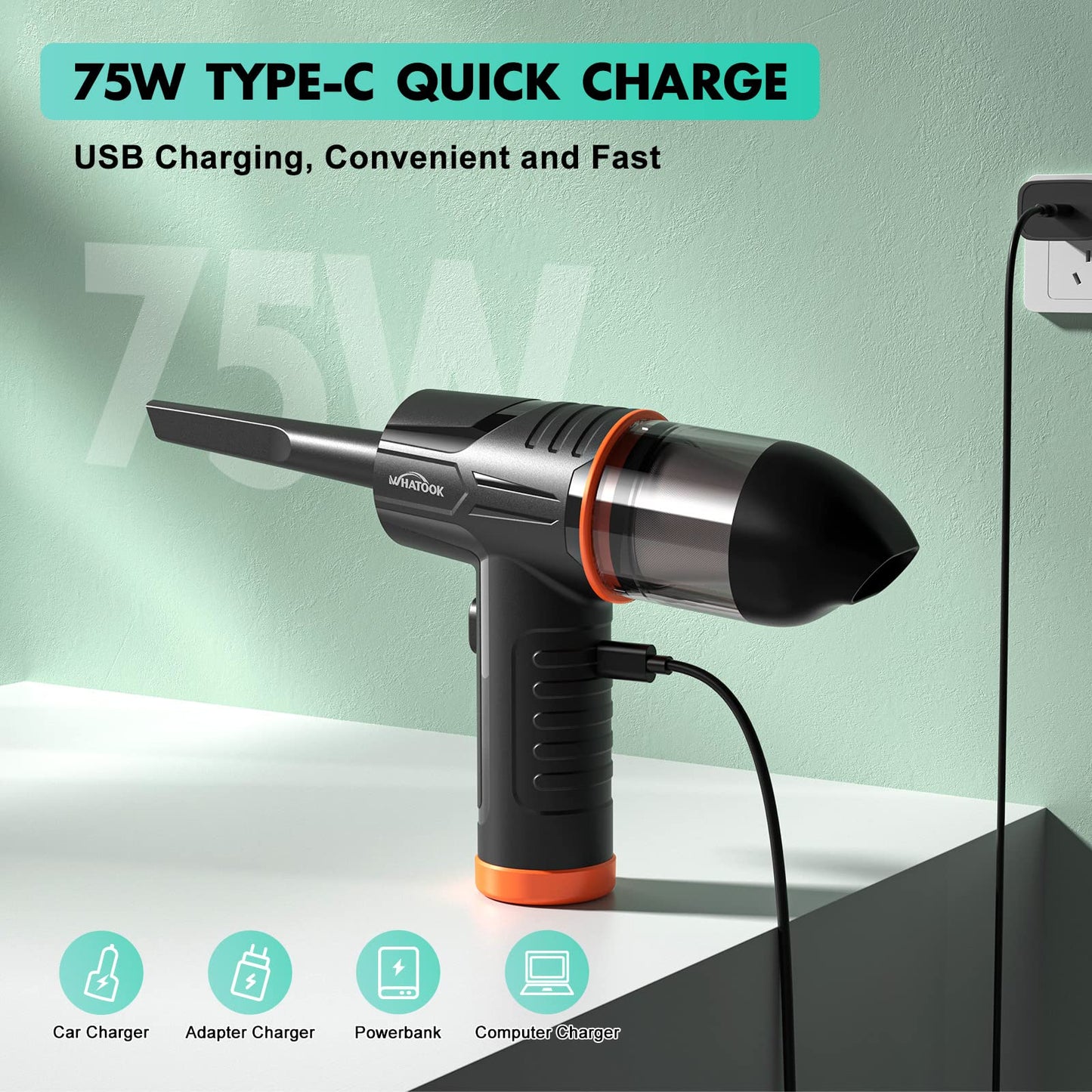 2 in 1 Dust Blower Air Duster, 100000RPM electric air spray cleaner, 3-speed Air Duster air pressure spray, 10Kpa wireless keyboard cleaning for PC, electronics, sofa, car interior accessories
