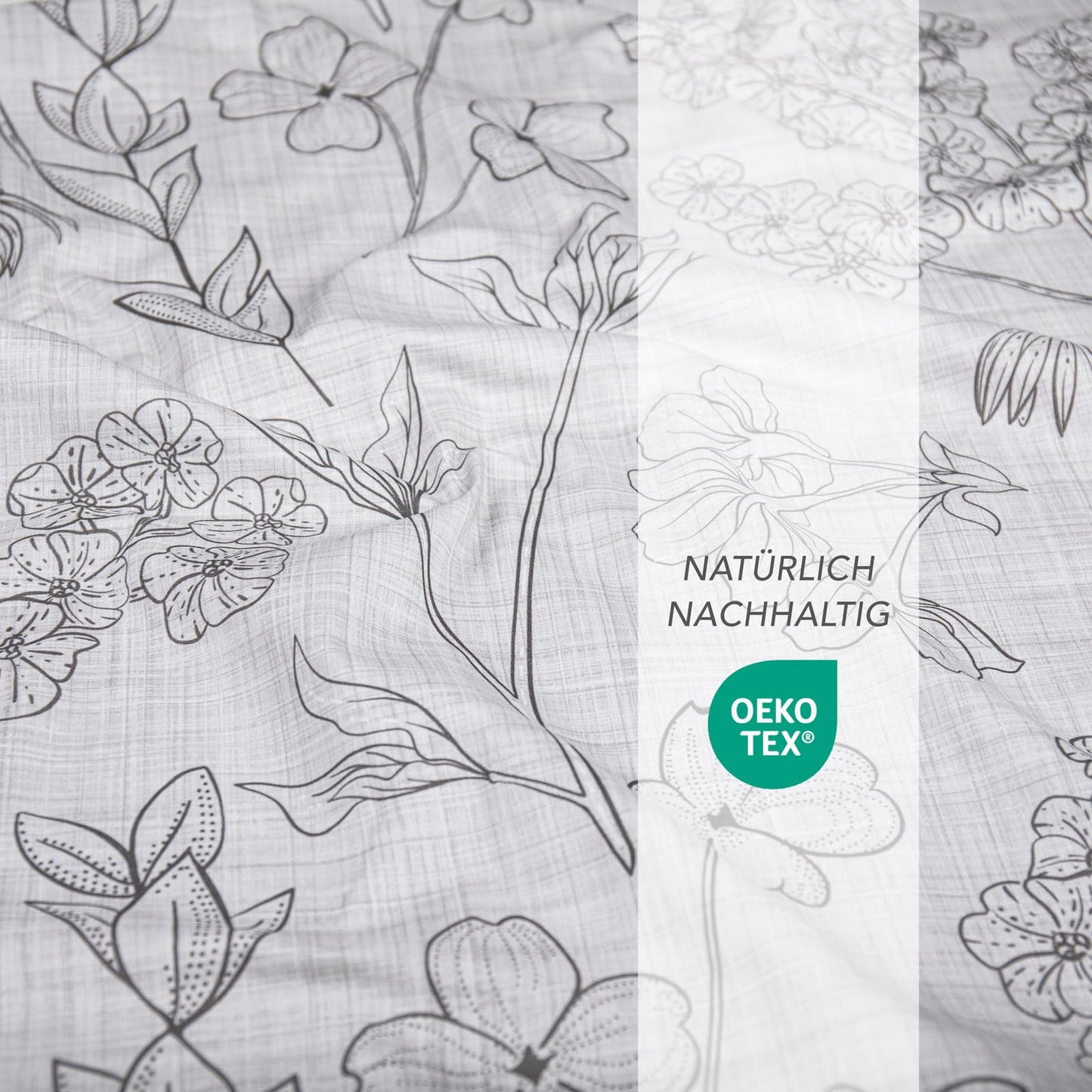 Pure label floral bedding 155x220 cm with one pillowcase 80x80 cm - Dreamily soft bedding set in grey made of 100% cotton with YKK zipper.